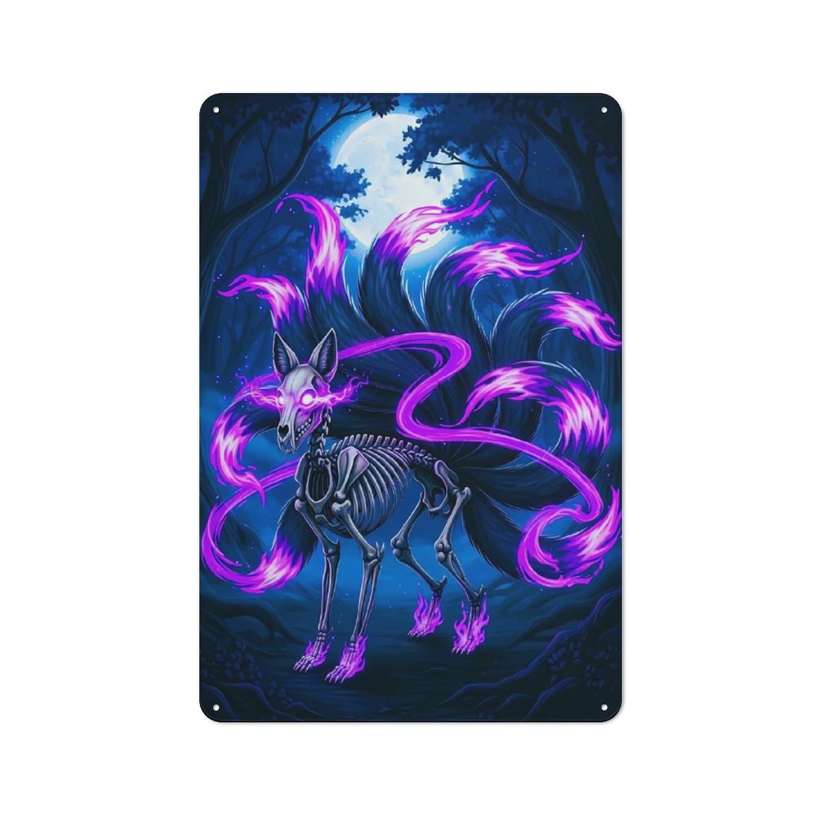 Junmoney Style-19 Nine-Tailed Fox Skeleton Rustic Metal Sign 30X20cm For Garden Room Or Summerhouse, For Summerhouse Decorators