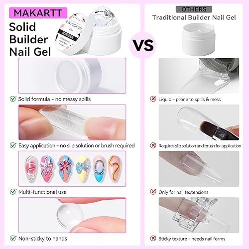 Miniatura 6 de Makartt Esmalte de uñas de gel sólido, gel duro con purpurina para extensión de uñas, 0.5 onzas líquidas, gel de tallado de uñas 3D no pegajoso,