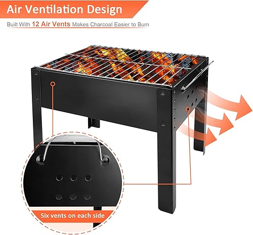 Miniatura 2 de YSSOA Parrilla portátil de carbón de 14 pulgadas, pequeña D, parrilla portátil, parrilla desmontable, mini parrilla de campamento de mesa, negro