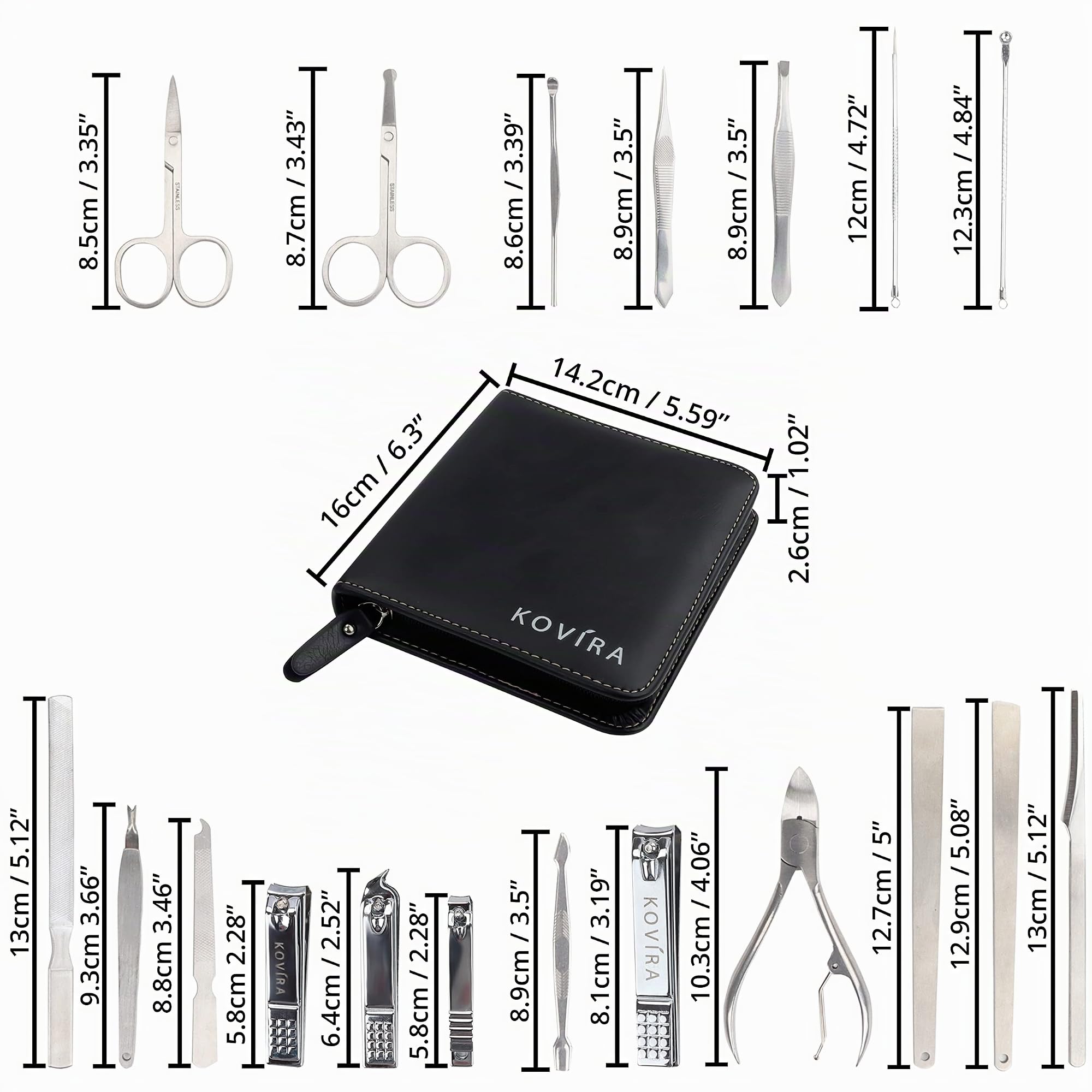 Kit manicure Pedicure con tagliaunghie (19 pezzi) – Set manicure professionale in acciaio inossidabile per cuticole e unghie per donne e uomini – Astuccio manicure di lusso in similpelle