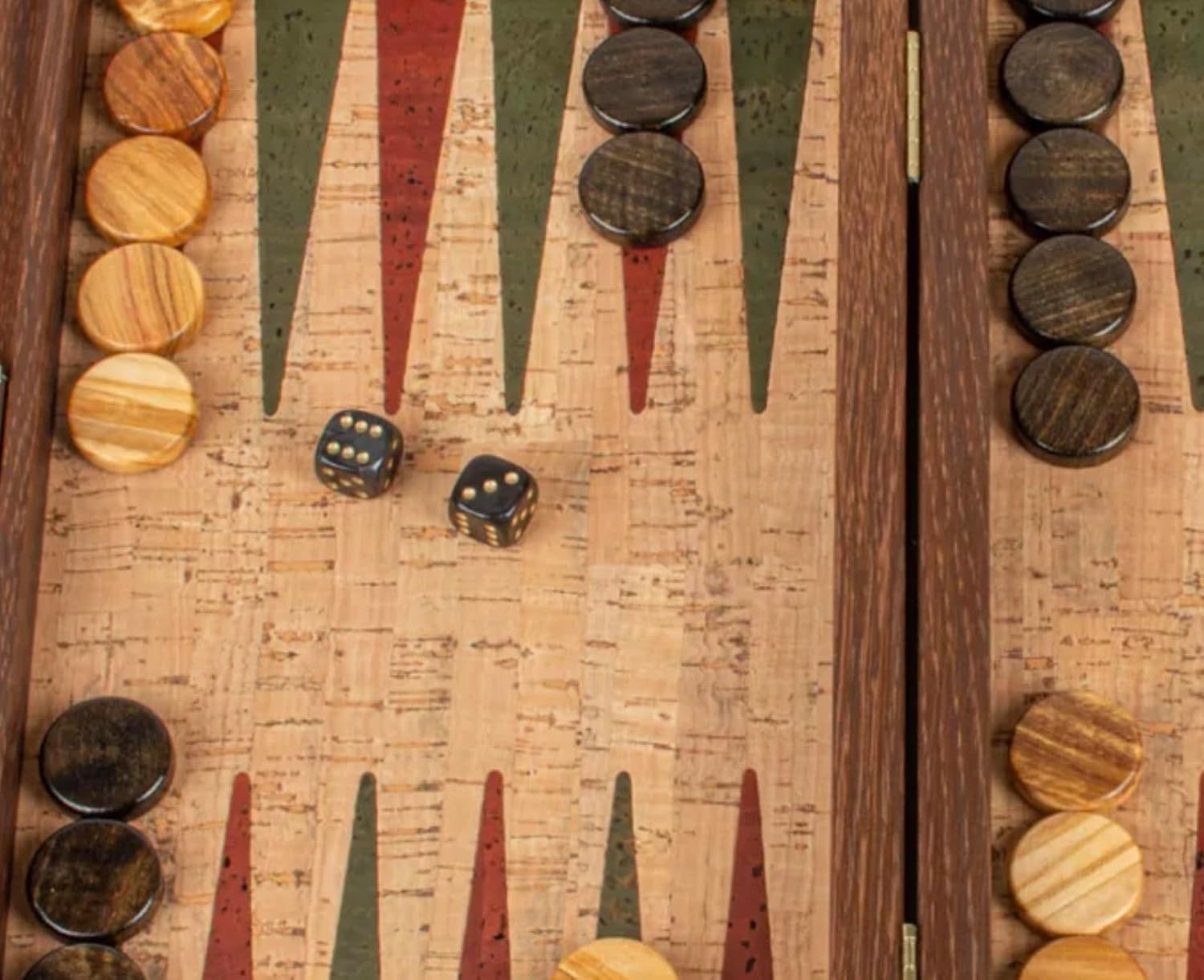Manopoulos Ensemble de backgammon de luxe en liège naturel à carreaux en bois d'olivier – Ensemble premium fait main en Grèce par des experts (30 x 17 cm fermé), adultes 14 +