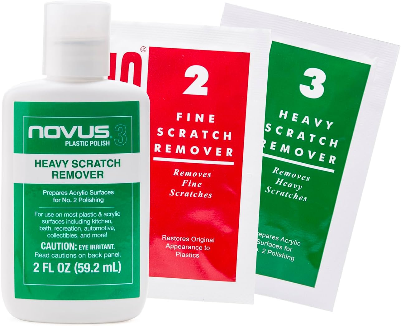 #3 Bottle (2 oz.) + Sample Packets of #2 and #3 for Heavy Scratches and Buffing Acrylic Surfaces - Plastic Scratch Remover Combo Set