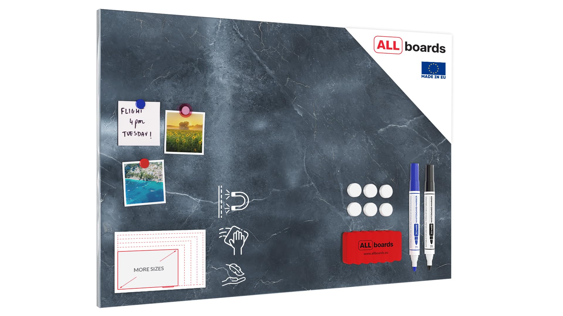Magnetic Boards MetalBoard Gray Marble, Decorative Marble, Marble Surface 90x60cm a Magnetic Metal Poster for All Types of Magnets + a Set of Accessories Included โ image 1