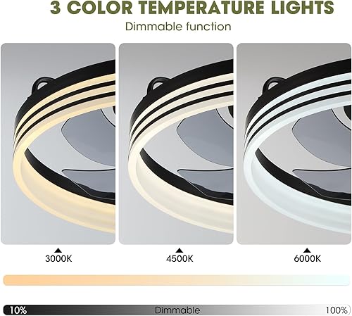 Miniatura 66 de Moderno ventilador de techo de montaje empotrado de 20 pulgadas con luces, 6 velocidades de viento, LED, dormitorio, cocina Negro-Y1095-BK02