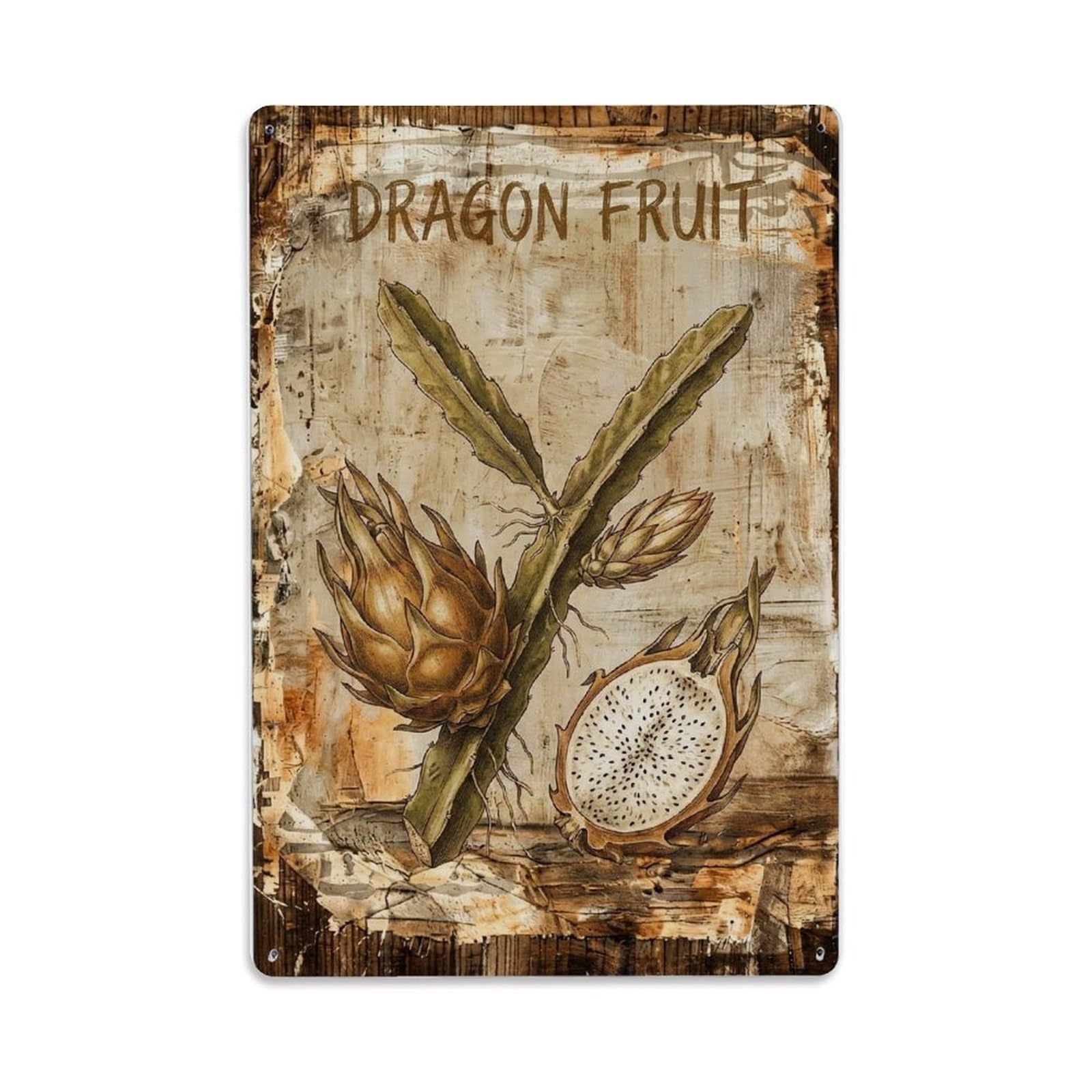 Fqnyr Style Dragon Fruit Cactus Metal Tin Sign Plaque Wall Decor For Cafe, Club Bar, Office, Home Garden Metal Poster 8X12inch
