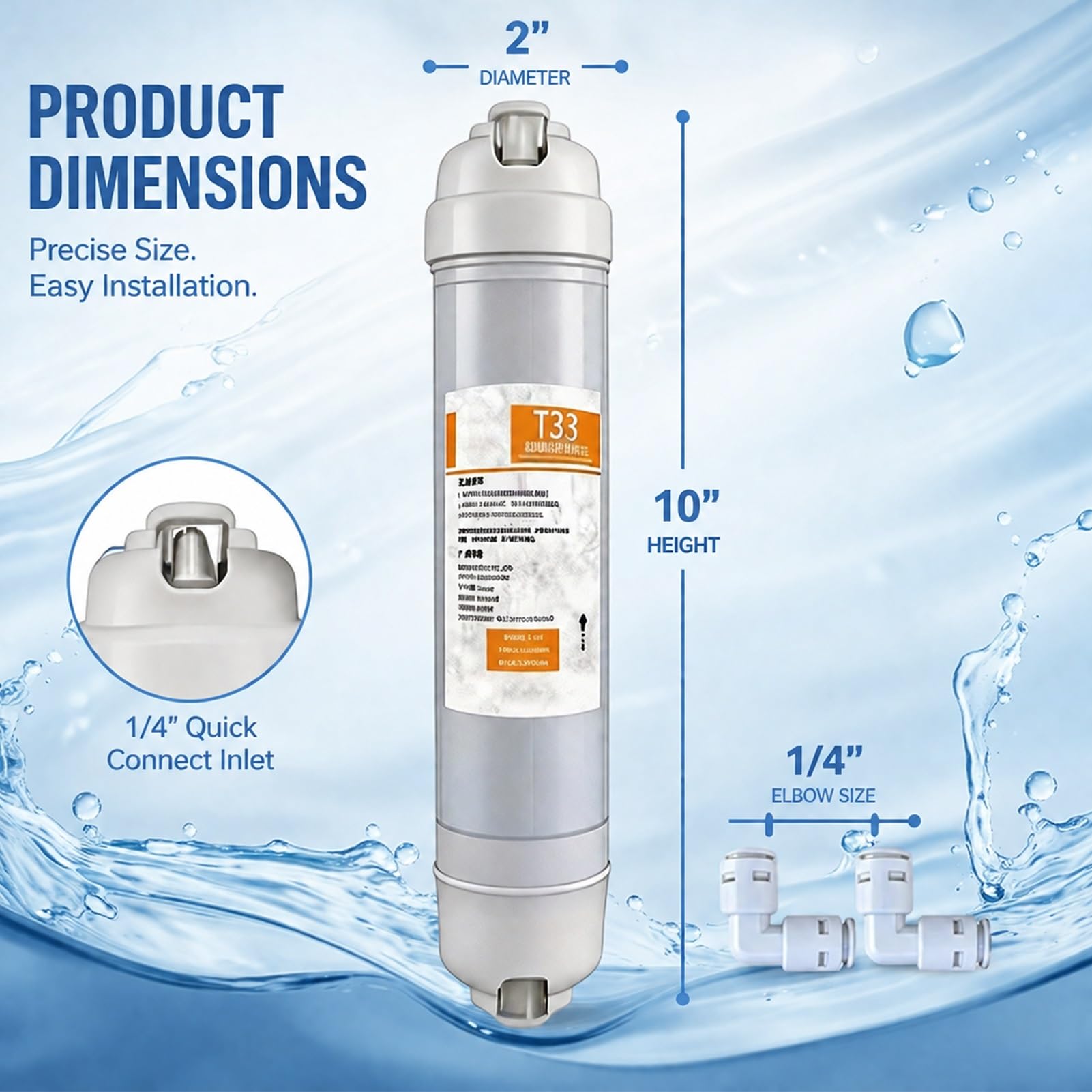 Lot De 4 Filtres À Eau À Charbon Actif Intégré T33 Pour Réfrigérateur/machine À Glaçons Avec Raccord Rapide, Adapté Aux Tuyaux D'eau De 1/4 Pouce