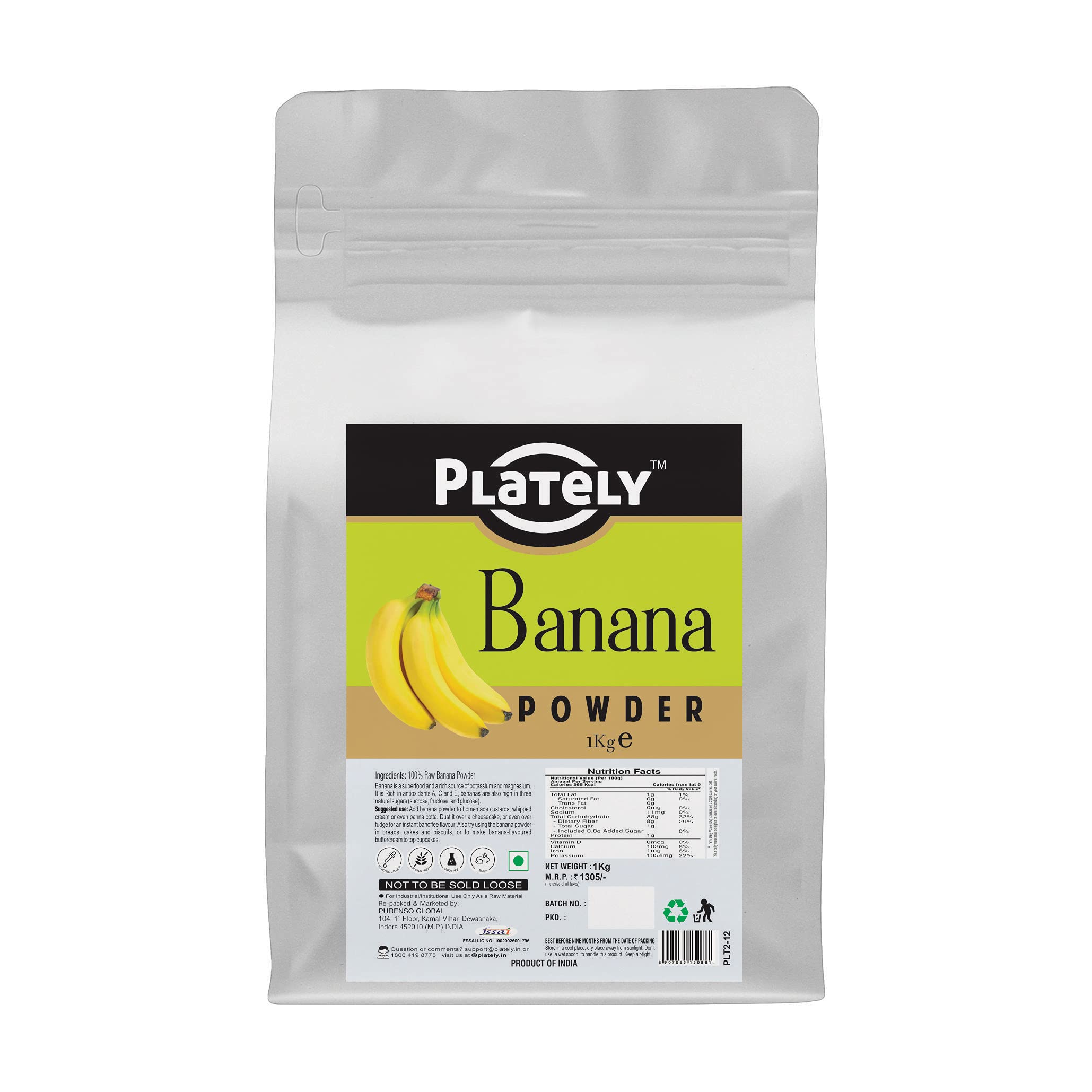 Plately - 100% Banana Powder, 1Kg