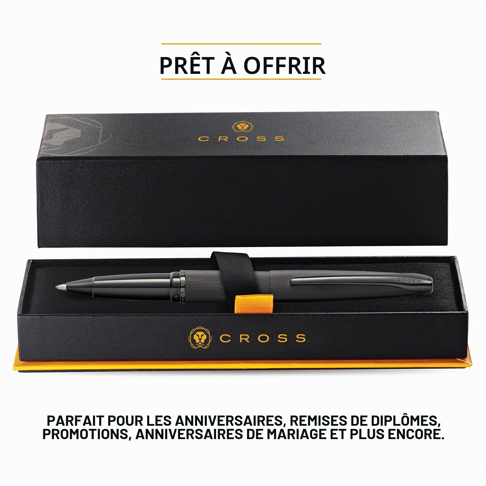 CROSS ATX - Stylo à Bille avec Motif Diamanté Fraisé, Couleur : Noir Brossé