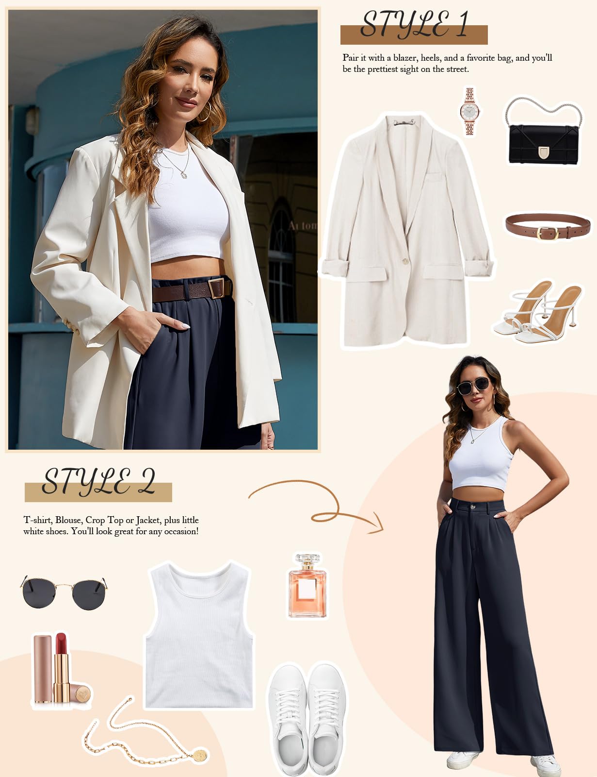 CMTOP Pantaloni Donna Eleganti Pantaloni Leggeri Donna Estivi Vita Alta Pantaloni Lunghi Casual Gamba Dritta Palazzo Tinta Unita Morbidi Pantaloni Larghi Comodi Pantalone con Tasche