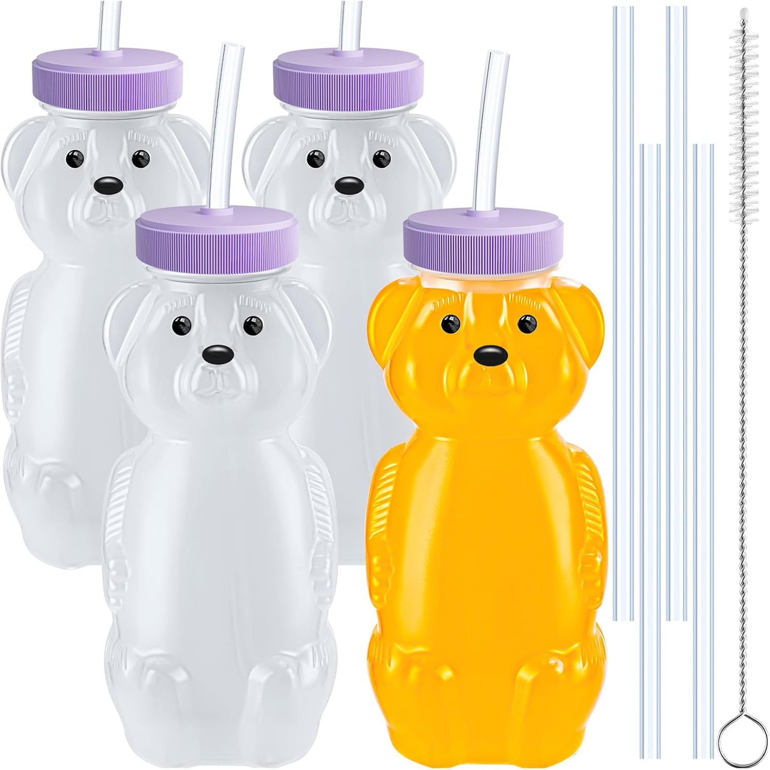 4 PCS Honey Bear Straw Cup, Baby Straw Cups with 8 Flexible