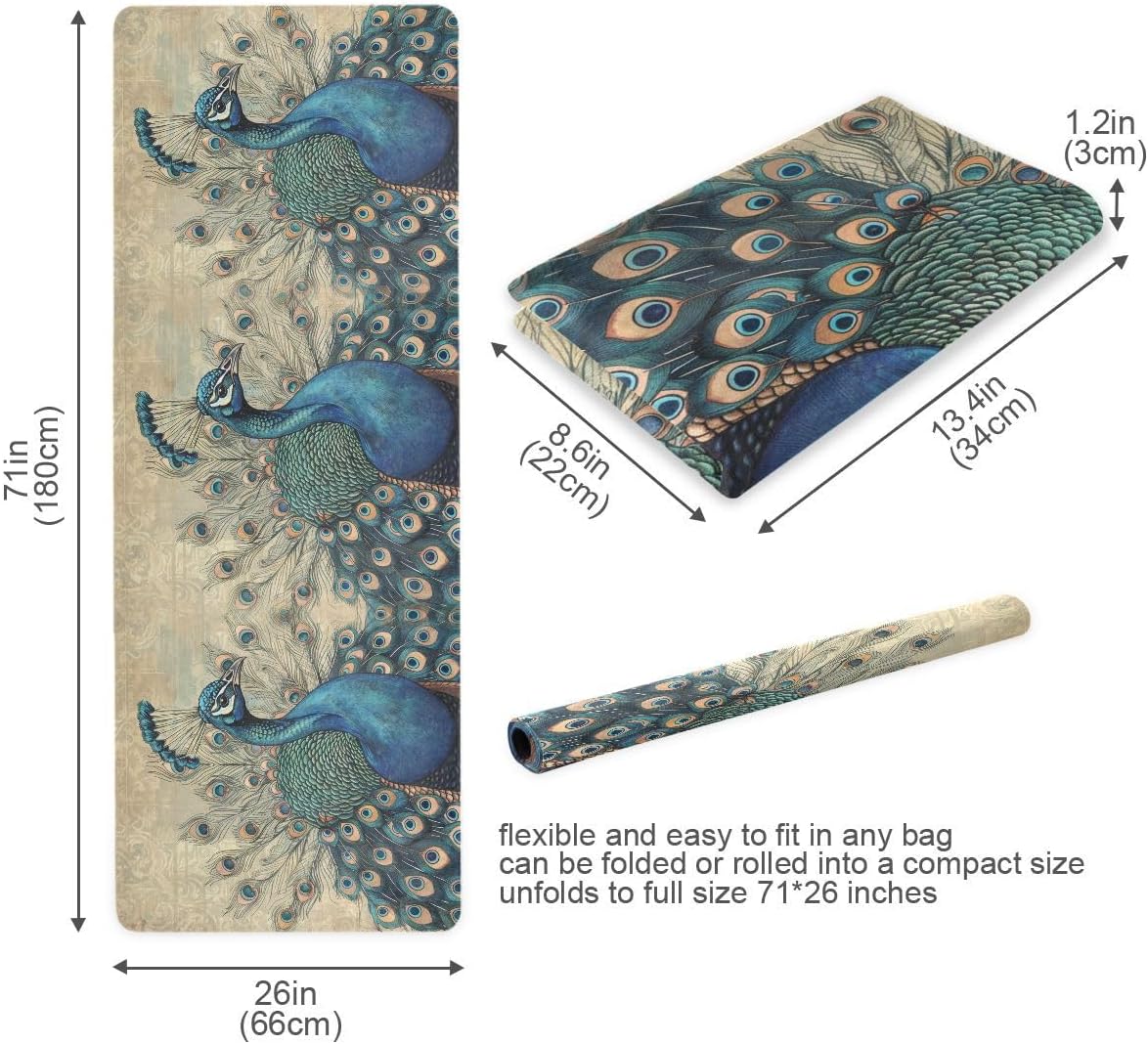 ALAZA Vintage Peacock Yoga Mat Non Slip Fitness Exercise Mat, Workout Mat for Yoga, Pilates and Floor Exercises