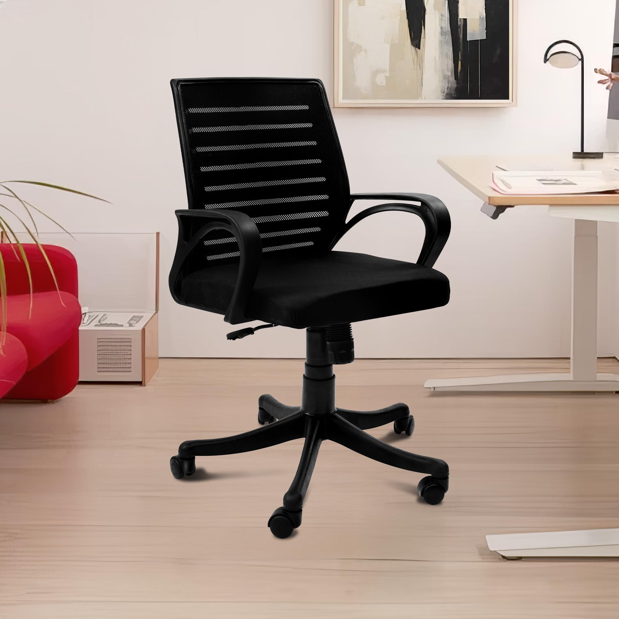 HIGHLIVING Relax Office Chair with Adjustable Height (17X21"), 120 Tilt Mechanism, Wider Mesh Backrest, Moulded Foam Seat, Fixed Armrest, Heavy-Duty Nylon Base & 60mm Wheels (Black)-image-45