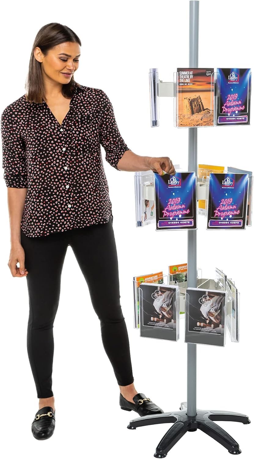 Metroplan Silver Leaflet Holder | Freestanding Revolving Leaflet Display & Dispenser | Expanda-Stand System | 18 X A5 Pockets