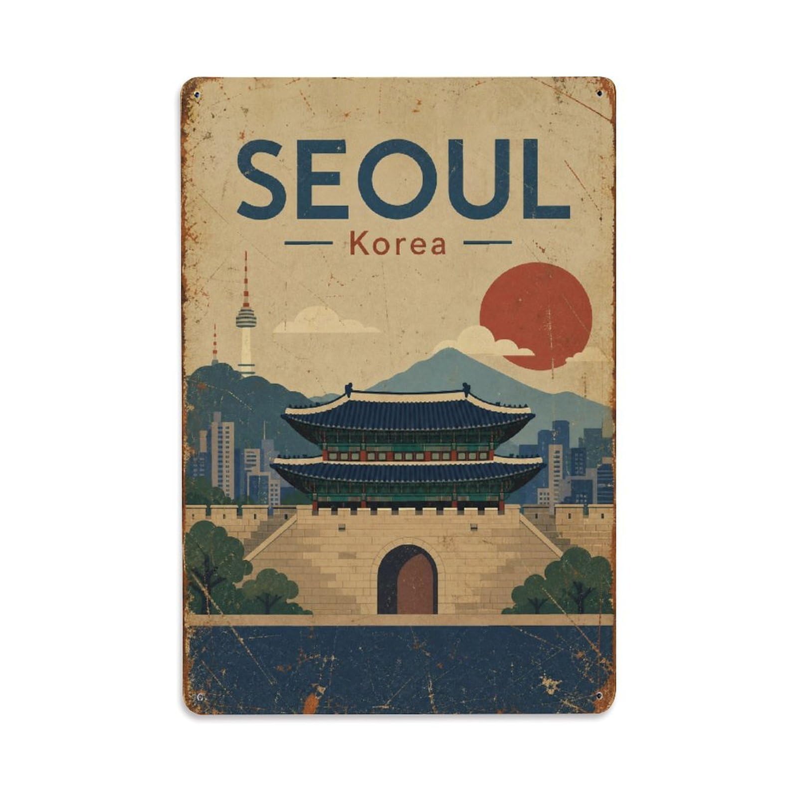 Seoul Korea Heritage Palace Gate Landmark Travel Metal Tin Sign