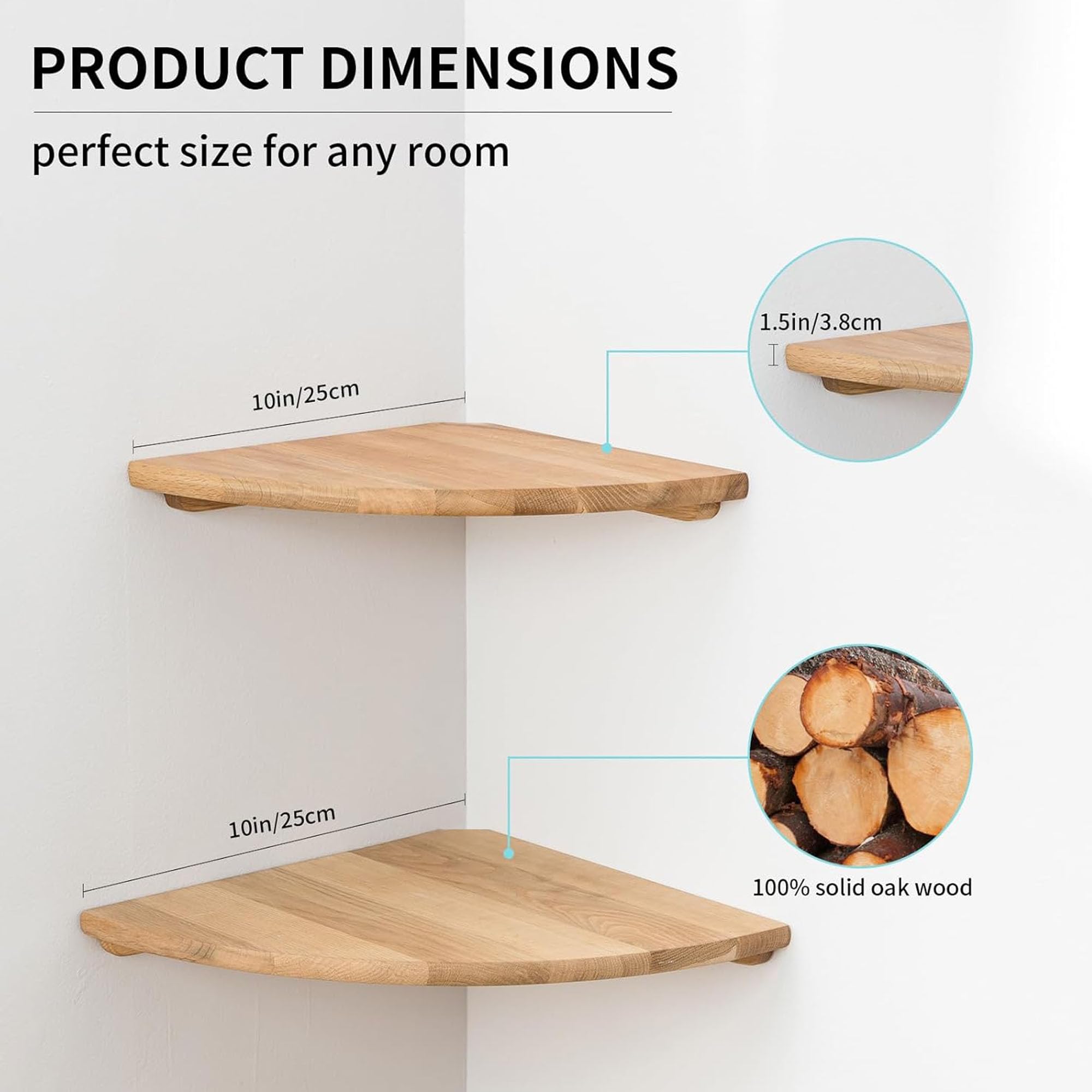 Lot De 3 Petites Étagères D'Angle Flottantes En Bois Rustique Pour Chambre À Coucher, Cuisine
