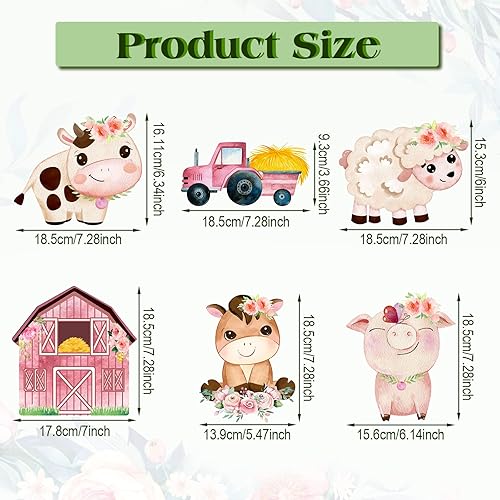 Miniatura 2 de Hotop 42 piezas de recortes florales de animales de granja, decoraciones de fiesta temática de granja rosa con 60 puntos de pegamento para niñas,