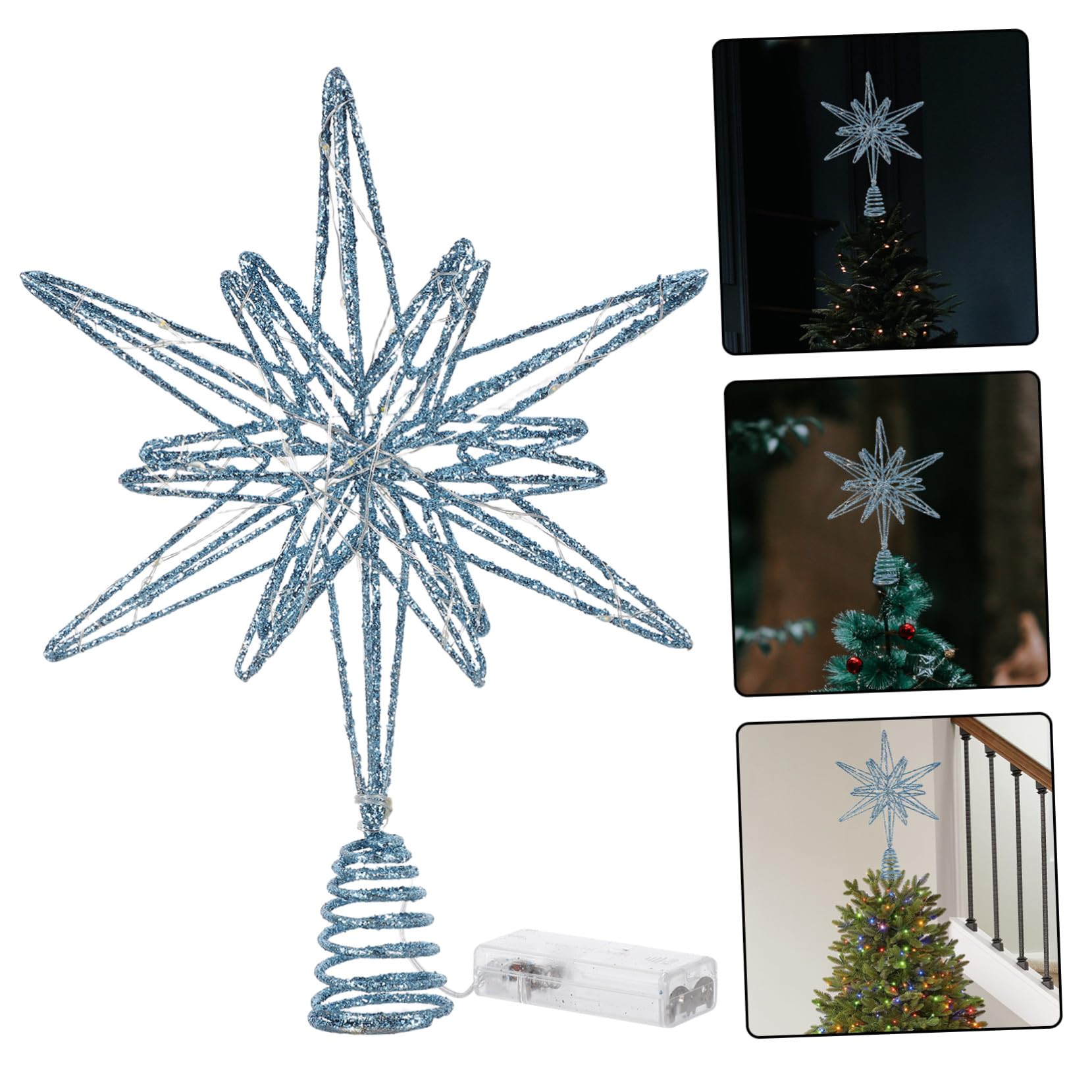 Cabilock Estrella del Árbol de Navidad con Luces LED Adornos Navideños Luminosos para Interiores Estrella Metálica Punta del Árbol para Decoración de Navidad el Hogar