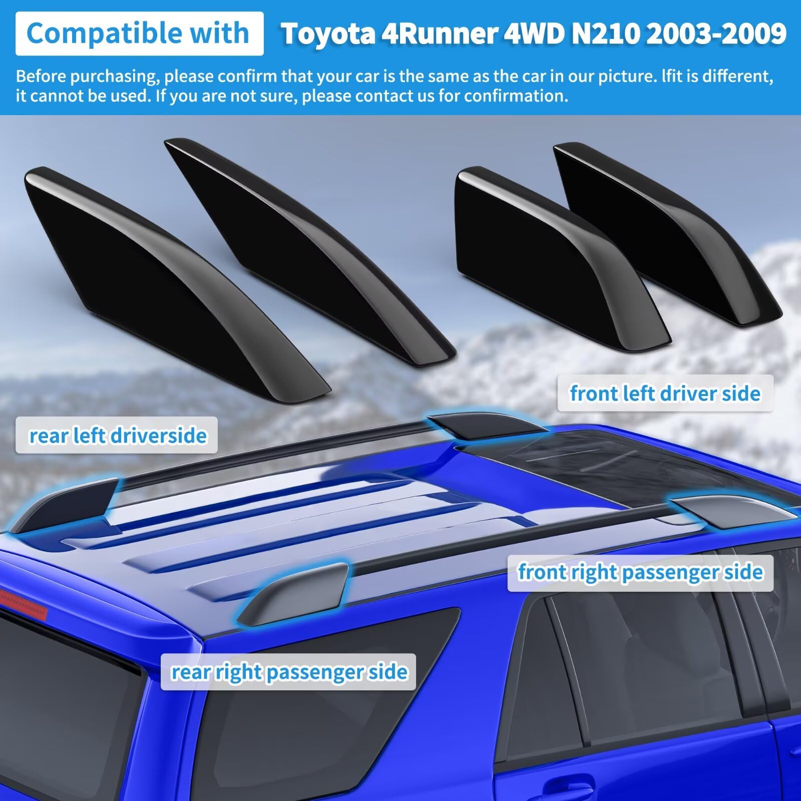 Tocatus Roof Cargo Rack Rail End Cover Shell Cap Trim For 2003-2009 Toyota 4Runner 4WD N210, Black, 4pcs In | Whizz - Foto 14