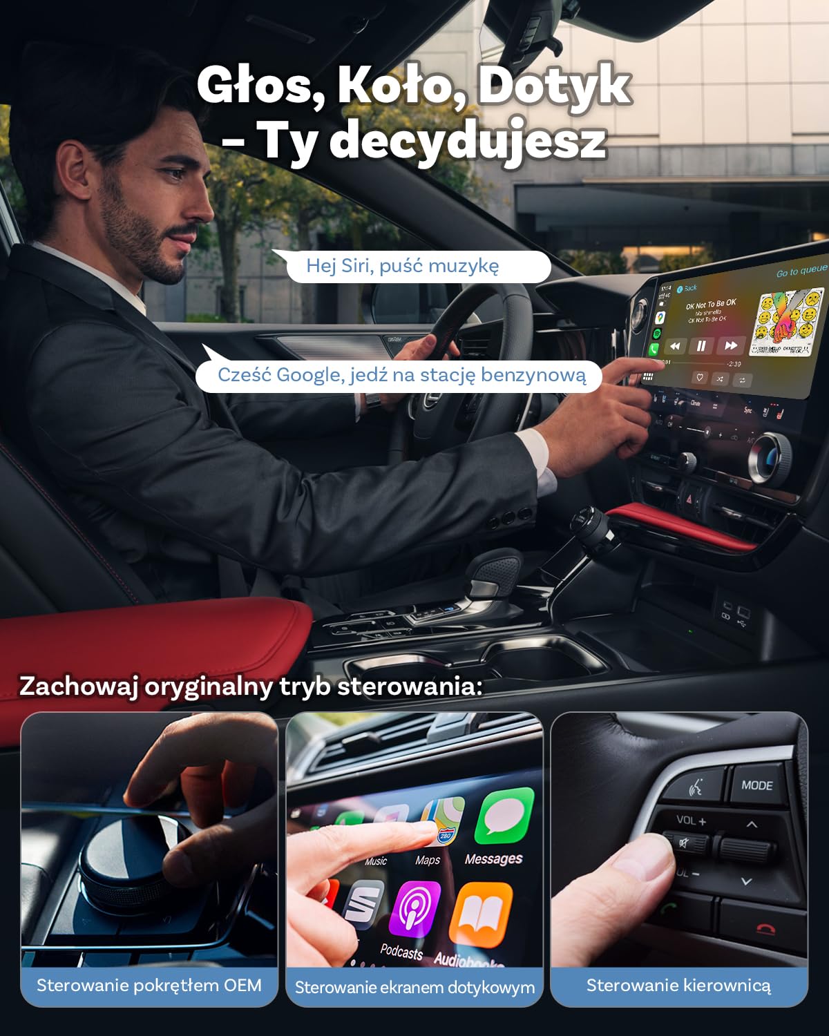 2025 Zaktualizowany 2-w-1 Bezprzewodowy Adapter CarPlay i Android Auto, OTTOCAST MINI dla iOS 10+ i Android 11+, Przekształca Przewodowy CarPlay w Bezprzewodowy, Kompatybilny z USB-A i USB-C(Czarny)