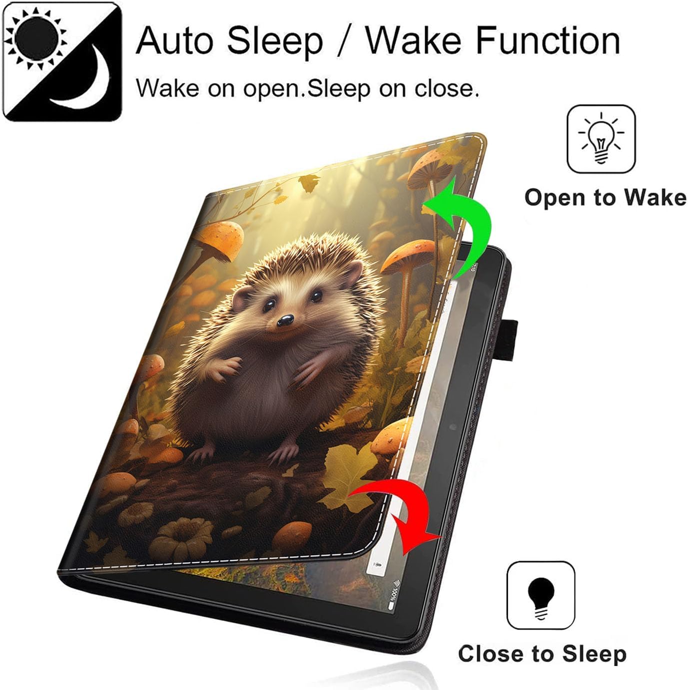 Case for All-New Amazon Kindle Fire HD 10 and Fire HD 10 Plus Tablet (13th/11th Generation, 2023/2021 Release) 10.1, Slim Folding Stand Cover with Auto Wake/Sleep, Hedgehog