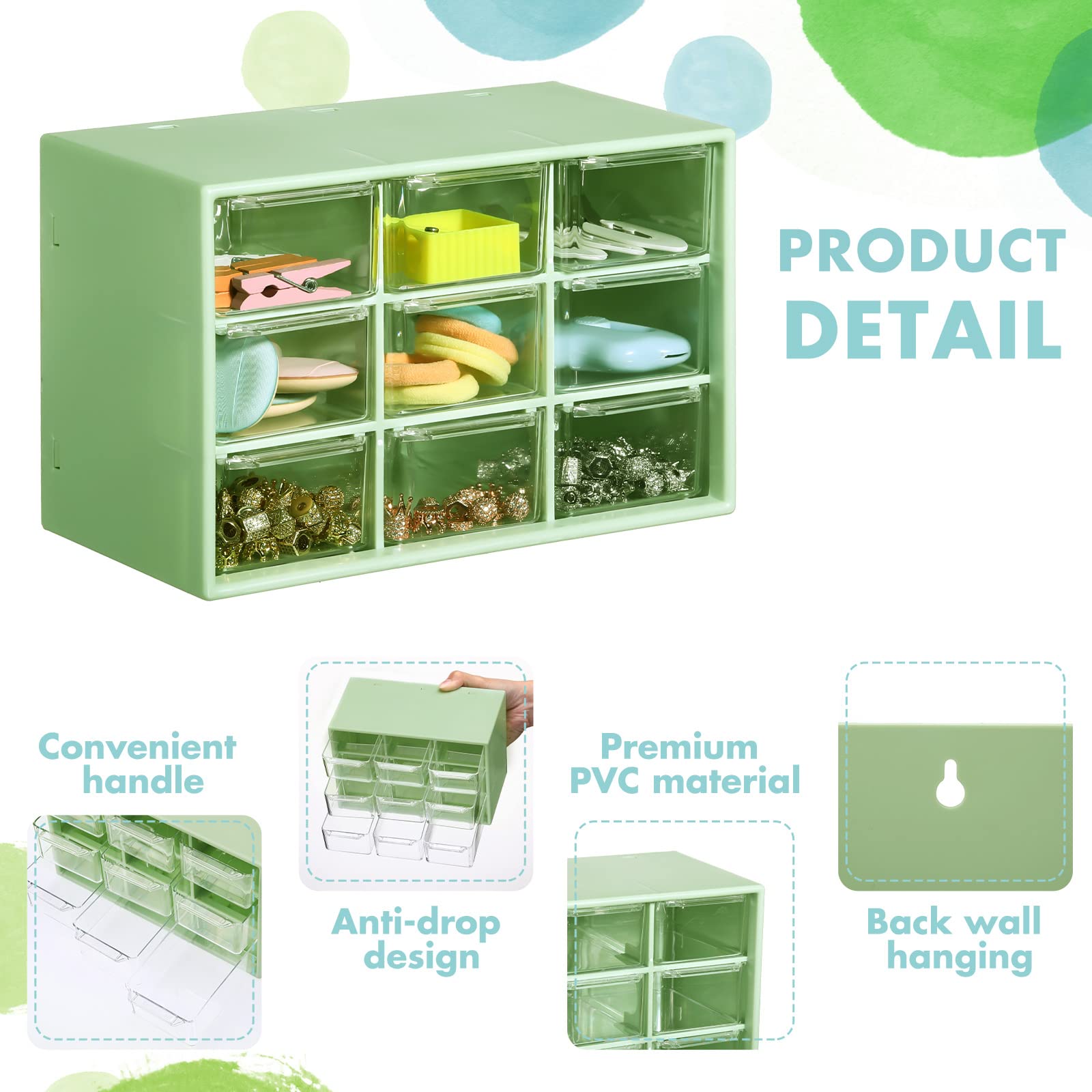 Lot de 6 mini organiseurs de tiroir avec tiroirs - Boîte de rangement en plastique avec 9 tiroirs - Organisateur de bureau pour bureau, maison, chambre, bijoux, cosmétiques, collection - Fixation