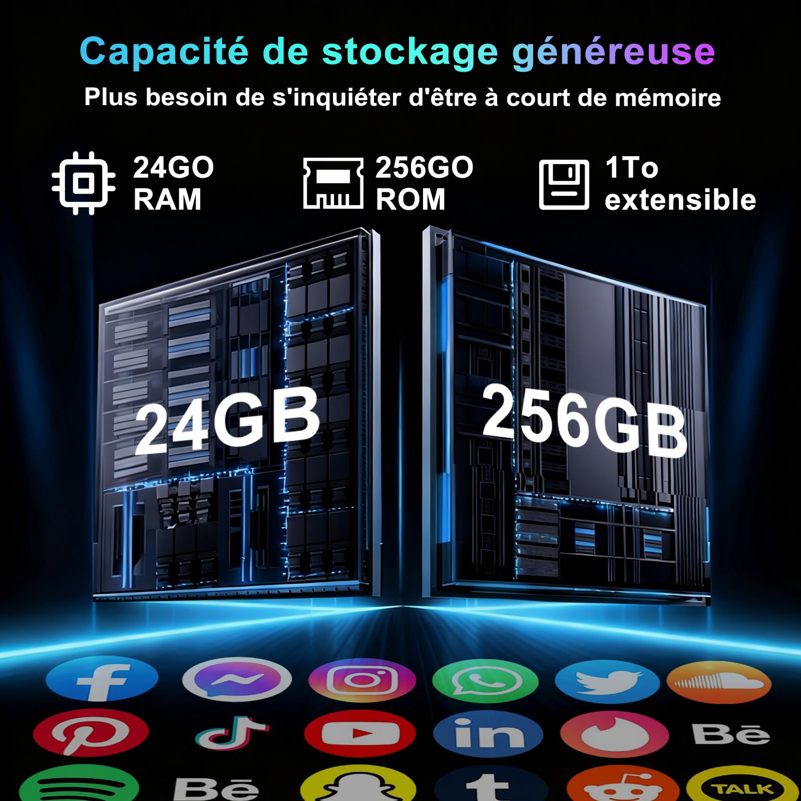 2026 Tablette 11 Pouces Android 15 Gemini AI, Tablette PC 24 Go RAM + 256 Go ROM (TF 2 to), Octa-Core 2,0 GHz, WideVine L1, 8000 mAh, Wi-FI 6, 5+13 MP, Face ID, GSM, 5G Wi-FI, BT 5.0, GPS-Bleu