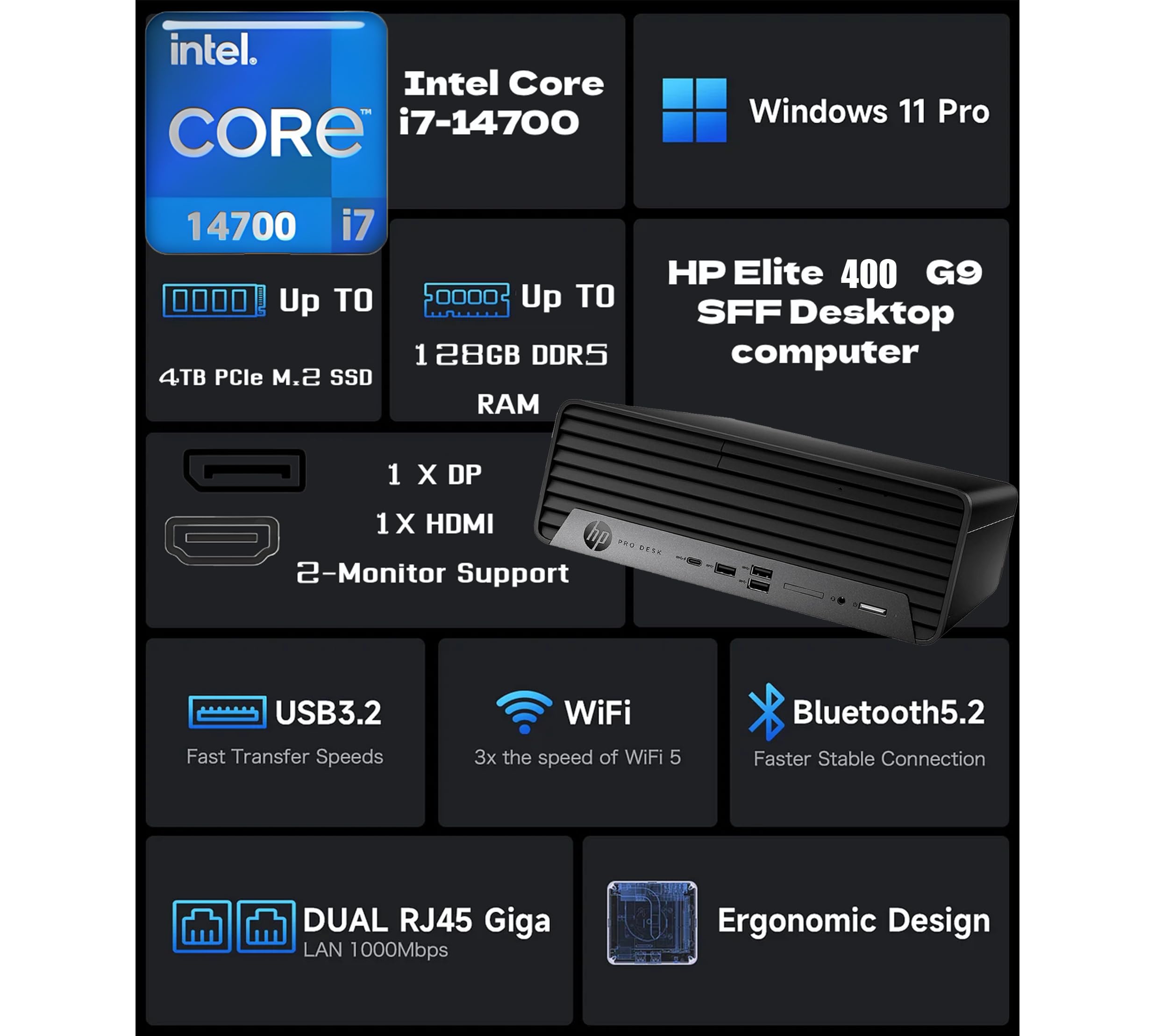 Amazon.com: HP Pro Desk SFF 400 G9 Business Desktop Computer, 14th