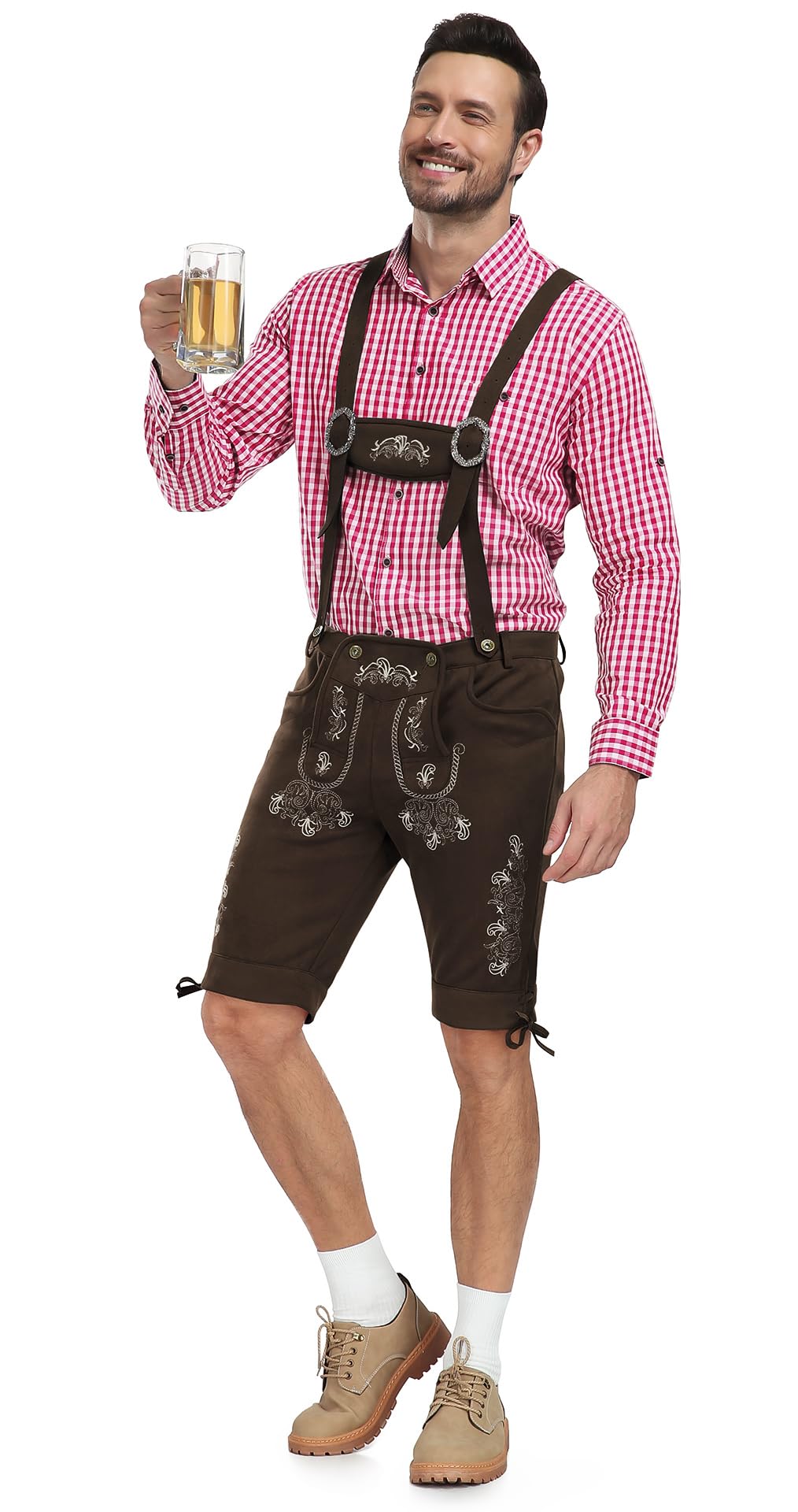 KOSMEEU Oktoberfest Uomo Lederhosen Costume Pantaloni Oktoberfest Bavarese Lederhosen Vestito Tirolese Marrone/Marrone Scuro