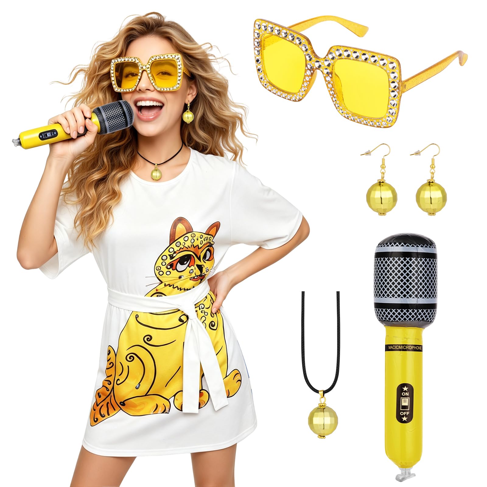 DiULi 6Pcs Women 70s Abba Disco Fancy Dress Costume for Retro Theme Party