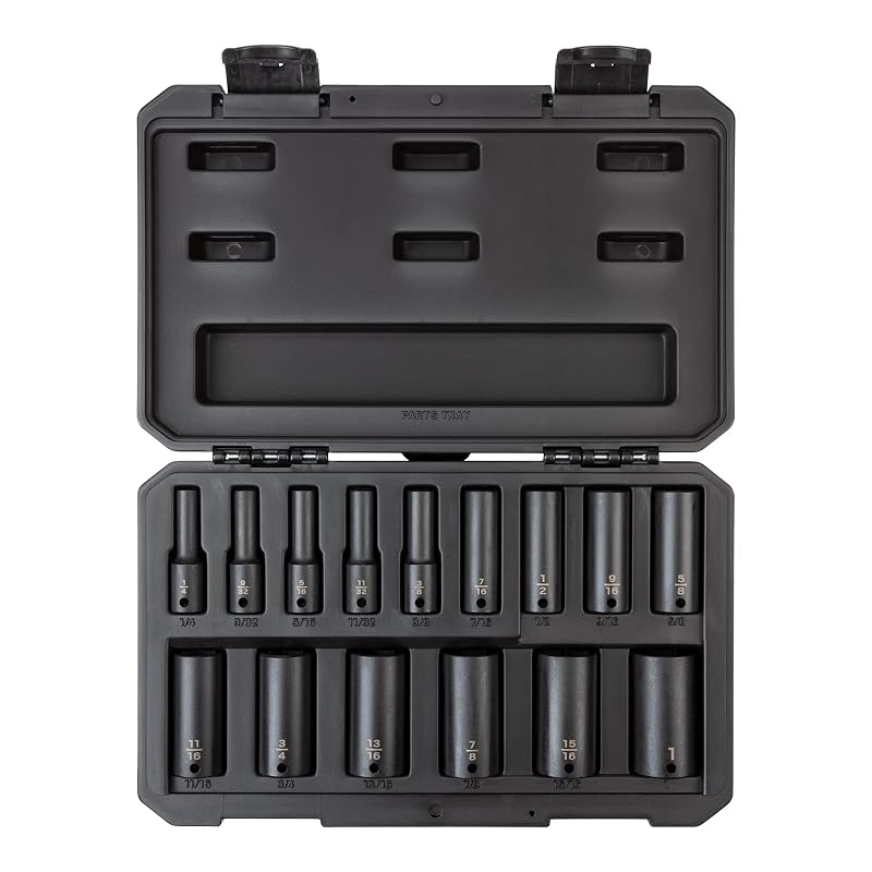 Jogo de soquetes de impacto profundos 6 pontos TEKTON, acionamento de 9,5 mm (3/8 pol.), SID91301, 15 peças