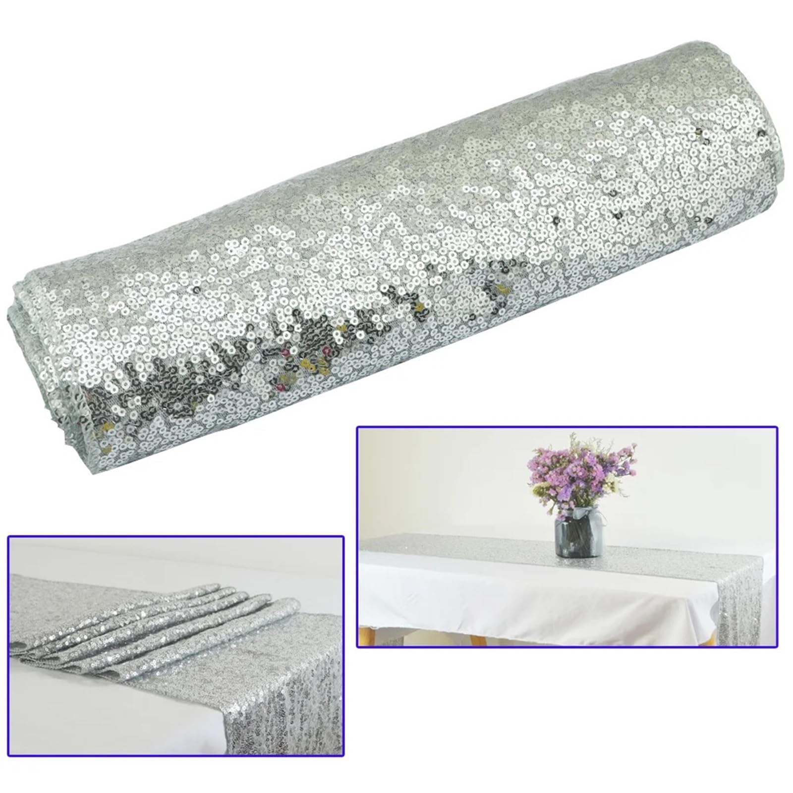 Parchemin de Table Paillette (5pcs/10pcs) Embroidery Sequin Shiny Table Runner for Christmas Birthday Shower Dinning Table Cover Wedding Table Decoration(Gold,30X140CM_5PCS)