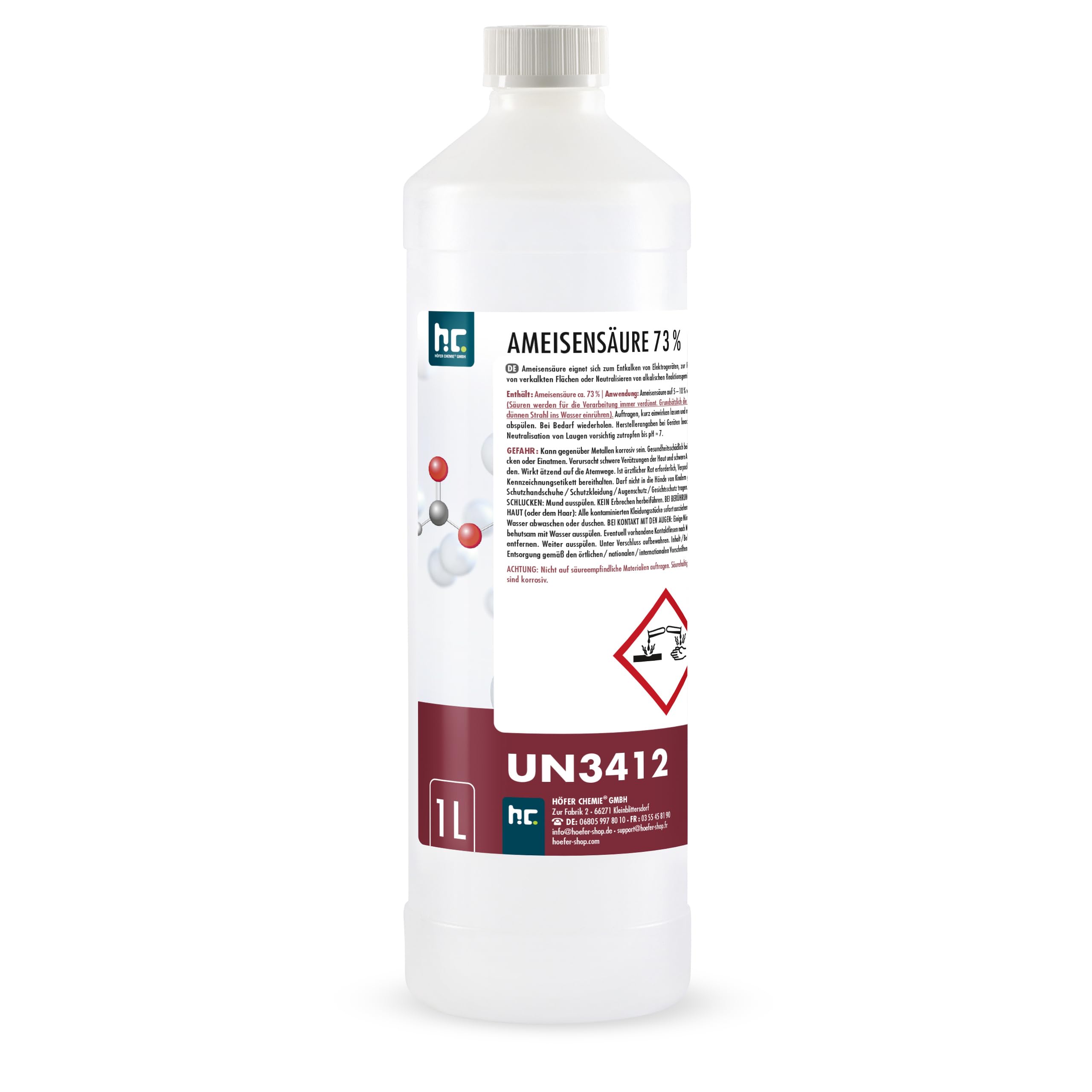 Höfer Chemie Acide Formique 73% - 1 x 1 L - Qualité Technique | Détartrant Anticalcaire pour Surfaces et Machines - Détartrage Ultra Puissant - Action Rapide sur le Calcaire