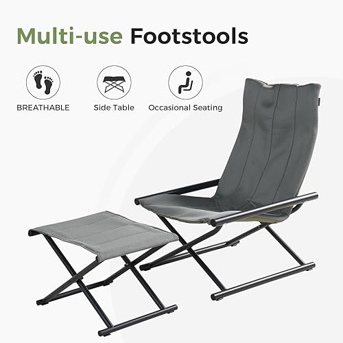 Miniatura 8 de Grand Patio Sillas plegables para acampar con otomana, acero de respaldo alto, resistente, portátil, tela totalmente acolchada para adultos, asiento