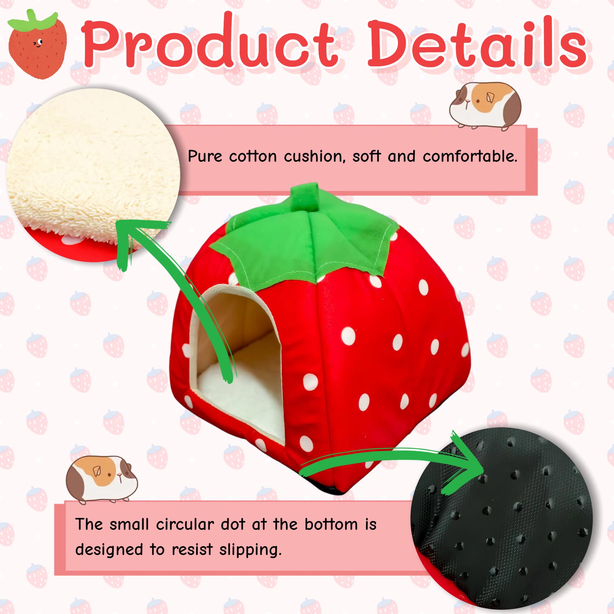 Zuchini Guinea Pig Bed,Small Animal Winter Warm Nest,Hideout cave for Guinea Pig Ferret Hedgehog Chinchilla (Red) - Image 3