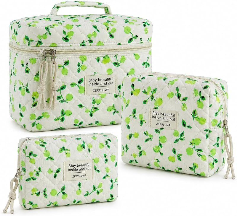 Necessaire de maquiagem acolchoada floral ZERFLUMP, conjunto com 3 bolsas, estampa 6 - Green Fruit