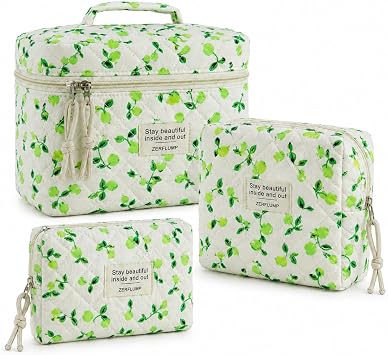 Cute Quilted Floral Makeup Bag3Pcs,Coquette Aesthetic Cosmetic Bag,Travel Toiletry Bags, Kawaii Aesthetic pouch for Women 6 - Green Fruit