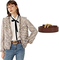 Vista 229 de Cinturón de cuero clásico con hebilla de metal para mujer con vestido de jeans Aah-negro-clásico