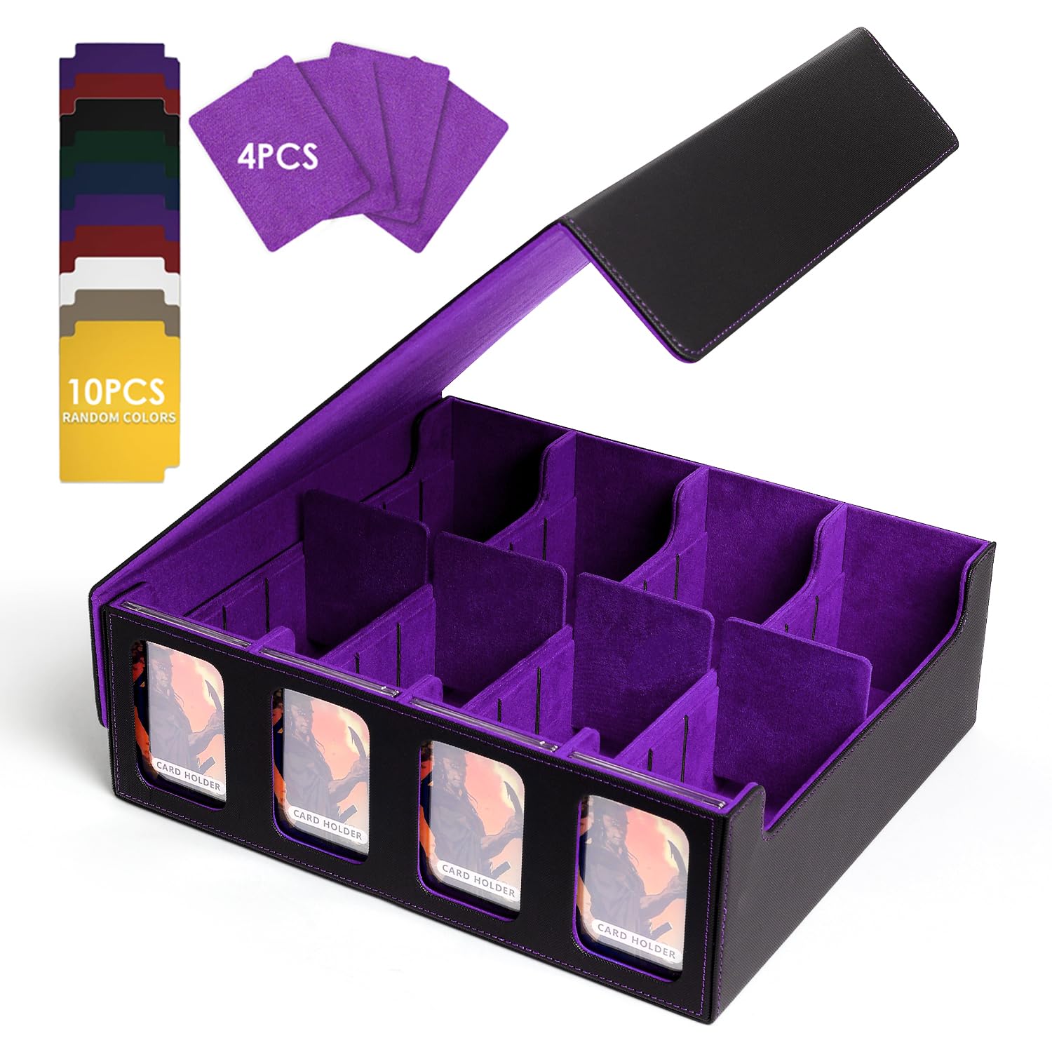 Card Storage Box For Trading Cards With Dedicated Card Supporters,3000+ Mtg Deck Box With 24 Colorful Divider Tabs,Trading Card Storage Fits For Magic Game Cards (Black and Purple)