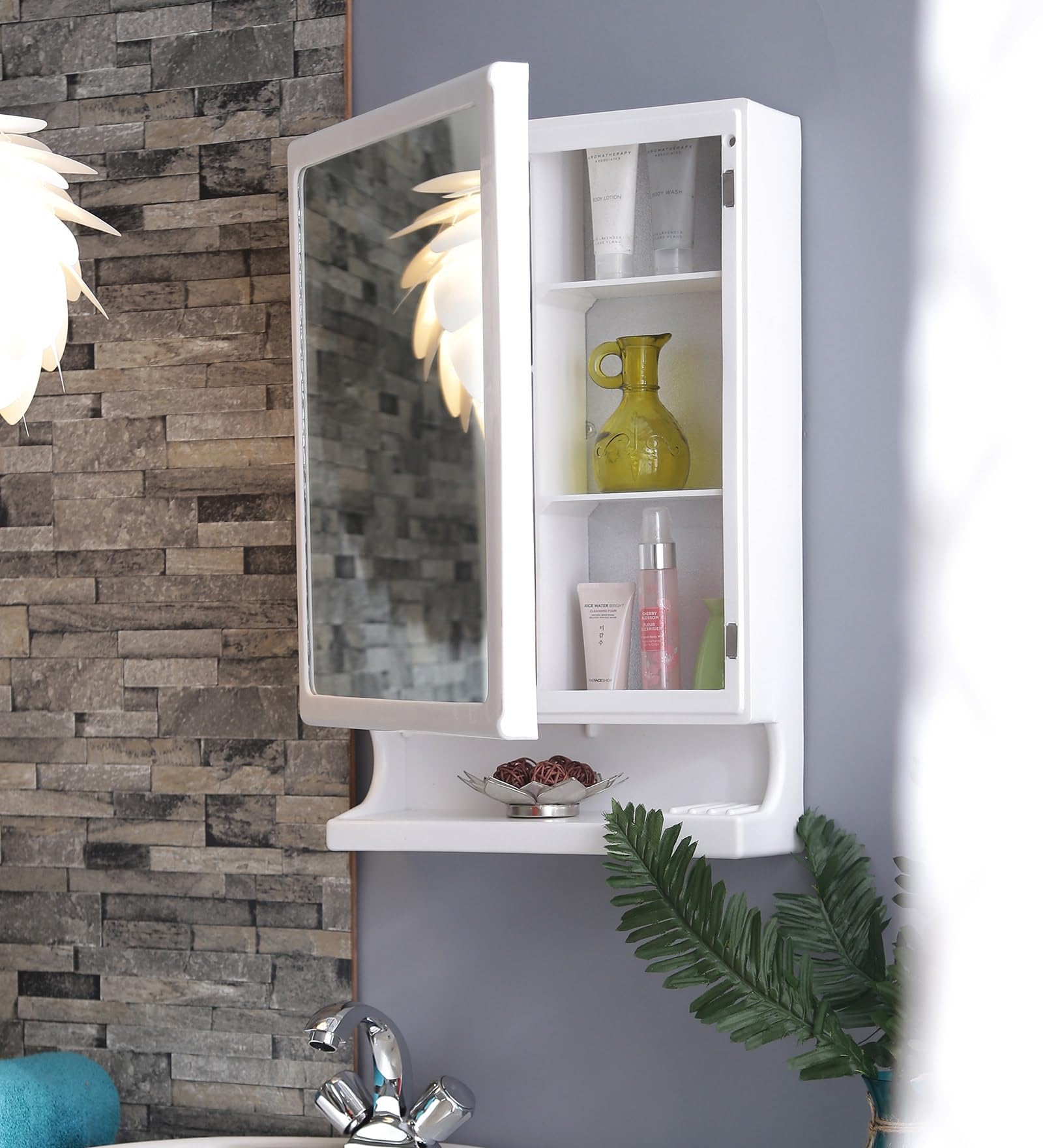 BRANCO New Look Mirror Cabinet | Bathroom Mirror Cabinet | Makeup Accessories Organizer | Strong And Heavy | Corner Cabinet With Mirror | Plastic | Ivory