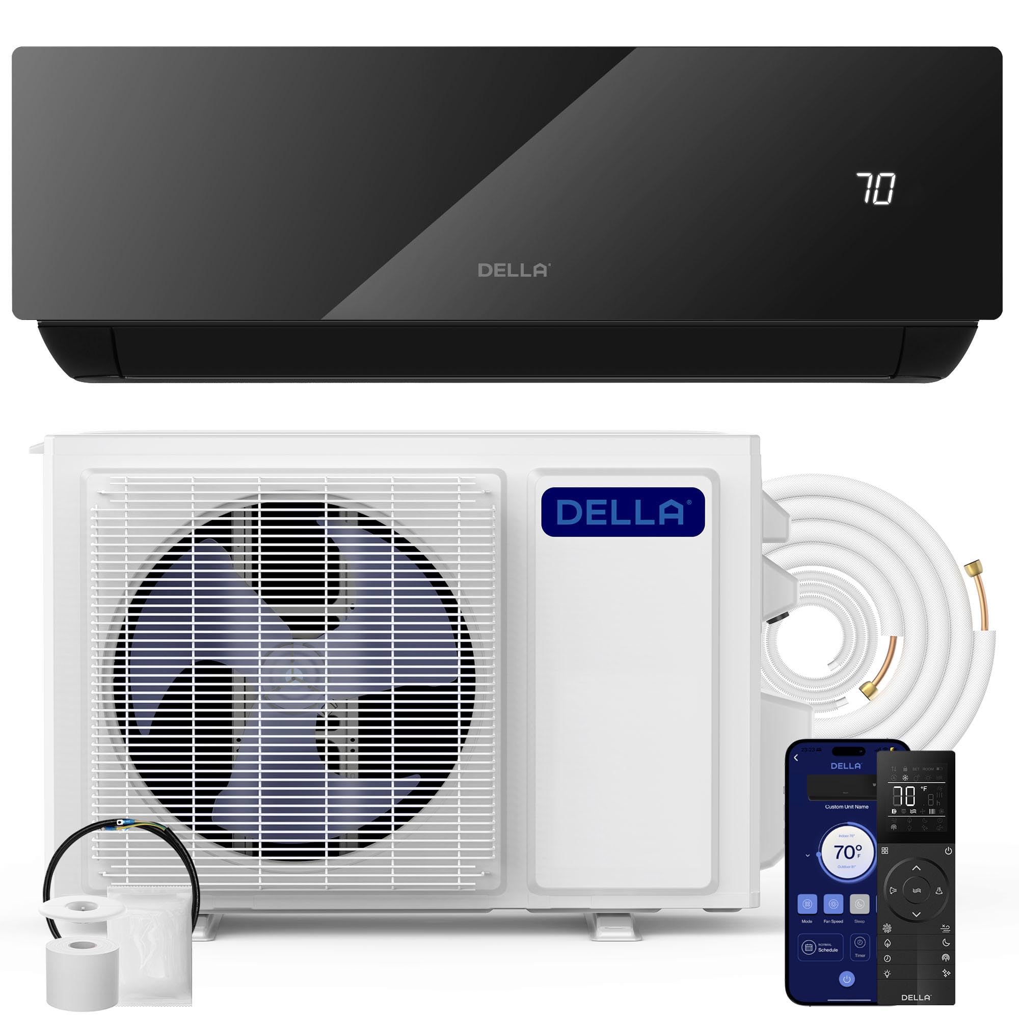 Della DELLA Umbra 23000 BTU Mini Split Air Conditioner, 19 SEER2 230V, Energy Efficient, Cools Up to 1500 Sq.Ft, 1.9 Ton Heat Pump, Work with Alexa and Wifi, Ductless Inverter System,Pre-Charged,16.4ft Kit