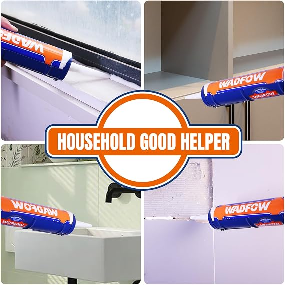 WADFOW 9 Caulk Gun, No Drip Silicone & Sealant Finishing Tool for Kitchen & Bathroom Sink Joints, with Rotating Cradle & Smooth Round Rod for 10oz Tubes