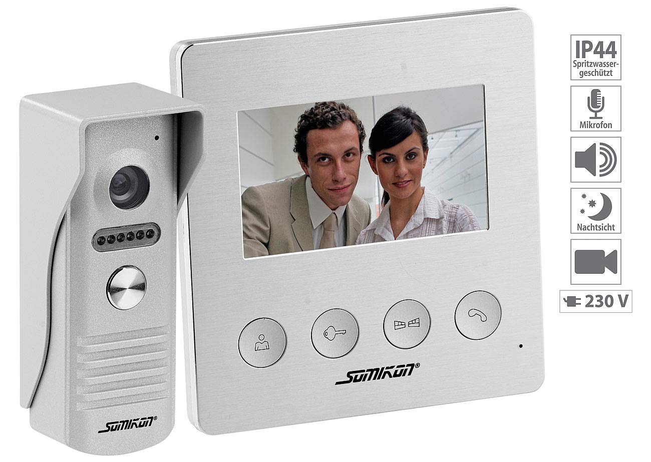 Somikon Videoklingel: Video-Türsprechanlage mit Farbdisplay, LED-Licht & Türöffnungsfunktion (Video Türklingel mit Türöffner, Klingel mit Türöffner, Audio)