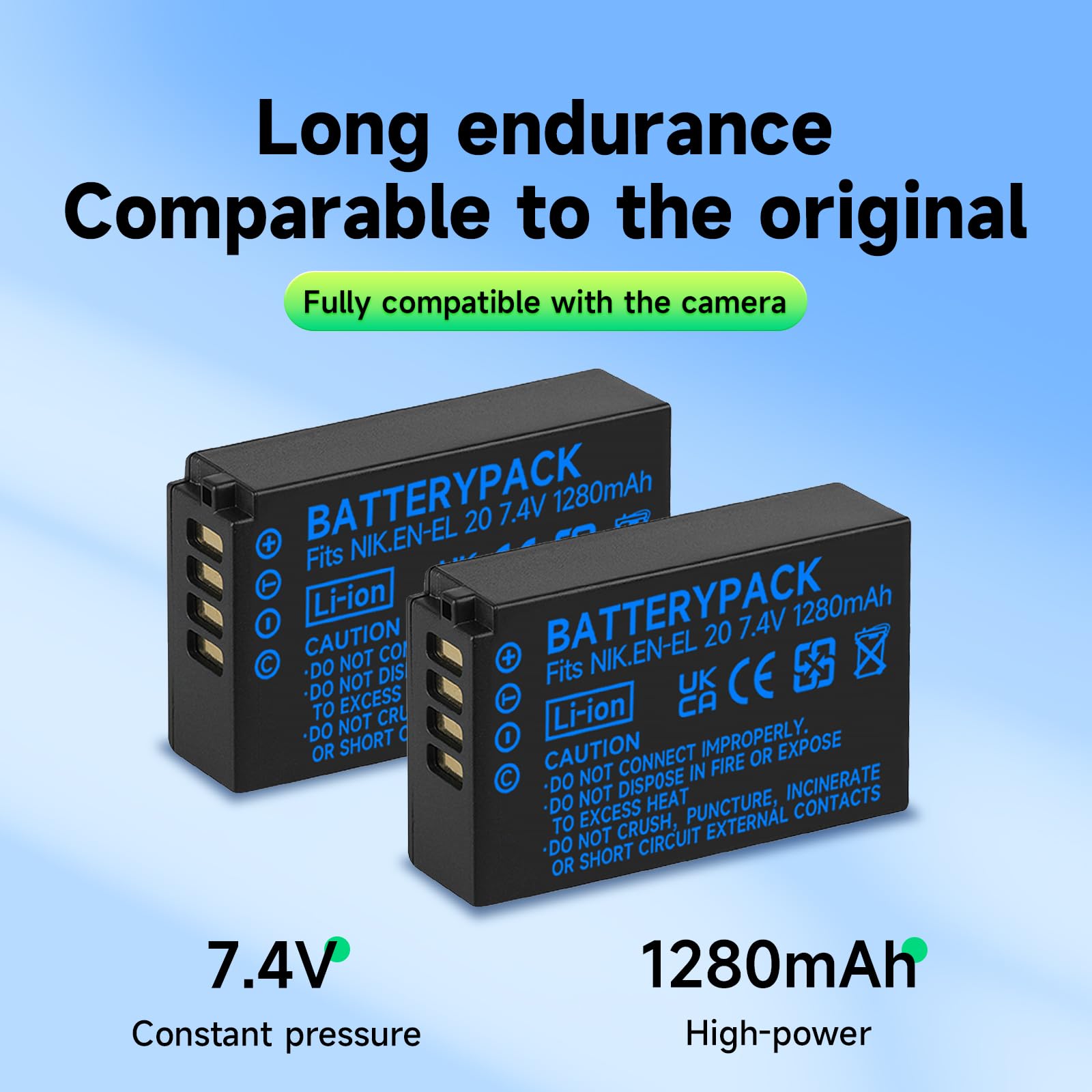 2 Baterías ENEL20 y Pantalla LCD Inteligente Cargador USB Dual para Nikon Coolpix P1000, Coolpix A, Coolpix P950, Coolpix P1100, Nikon 1 J1, 1 J2, 1 J3, 1 S1, 1 V3, DL24-500, 1 AW1