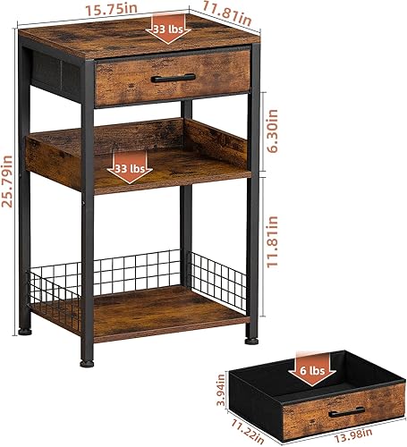 Miniatura 3 de Lerliuo Juego de mesa auxiliar negra de 2 niveles con cajón de tela, estante alto de madera para impresora con estante de almacenamiento, mesita de