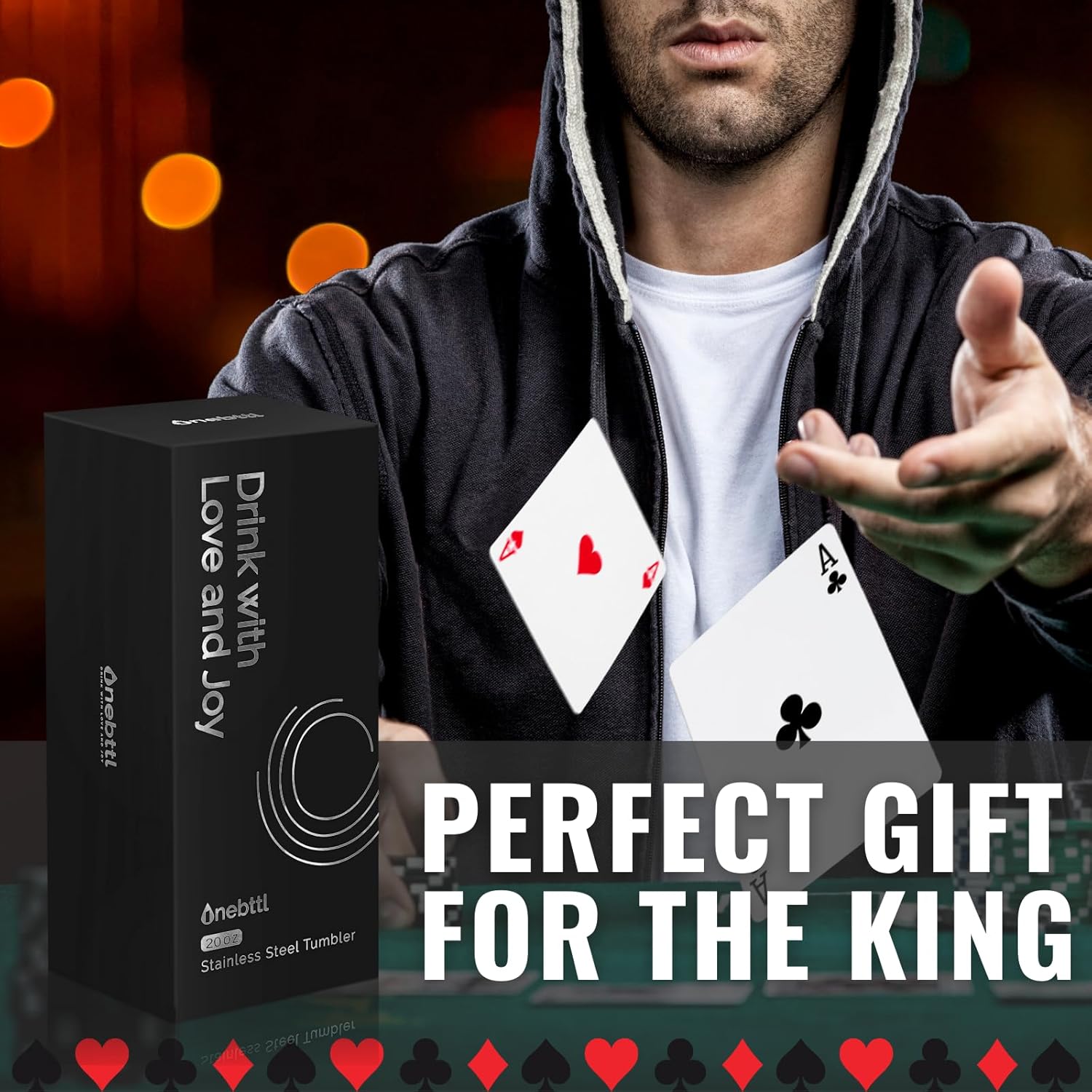 Onebttl Poker Gifts for Men, Unique Poker Player Gifts - The King of Poker - 20oz Tumbler Gifts for Poker Lovers, Birthday Gifts, Christmas Gifts, Gift Box and Card Included - Image 4