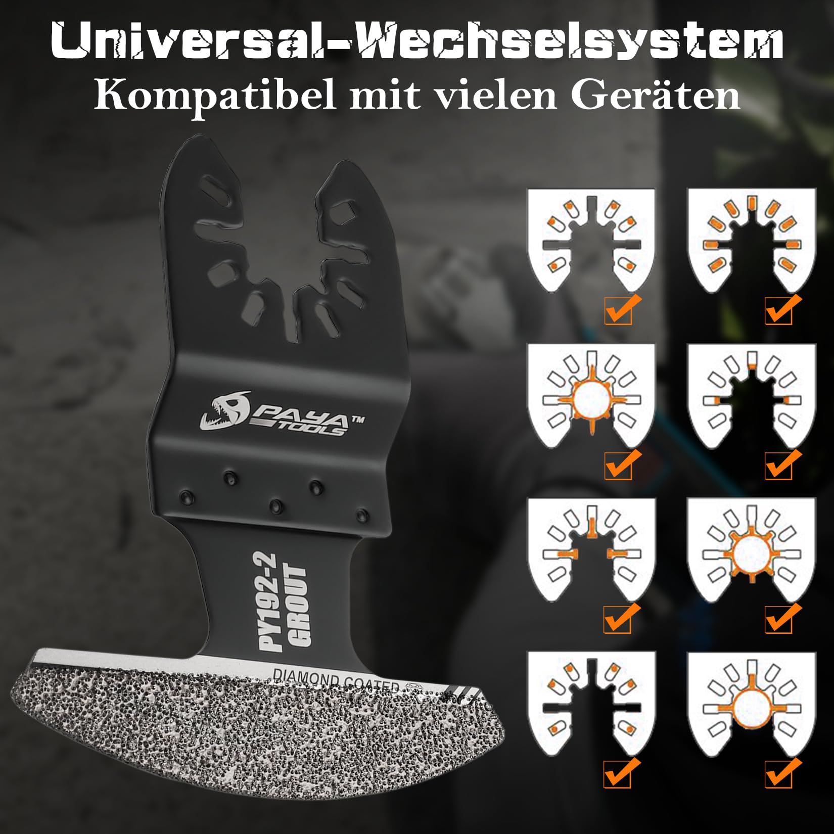 PAYA Multitool Sägeblätter 3 Pack Diamant Oszilliersägeblätter 40-50 Körnung–für Fugenmörtel,Mörtel,Putz,Porenbeton & Fliesenfugenmasse– PY192-2