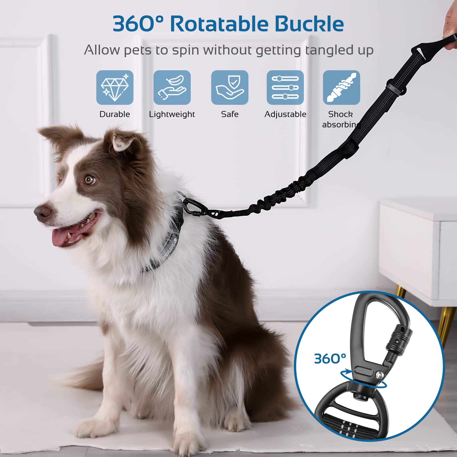 Cinturón De Seguridad Para Perros Synchain - Con Amortiguación Elástica Y Mosquetón Fuerte, Ajustable De 60 A 80 Cm, Seguro Para Todas Las Razas De Perros Y Gatos En El Coche