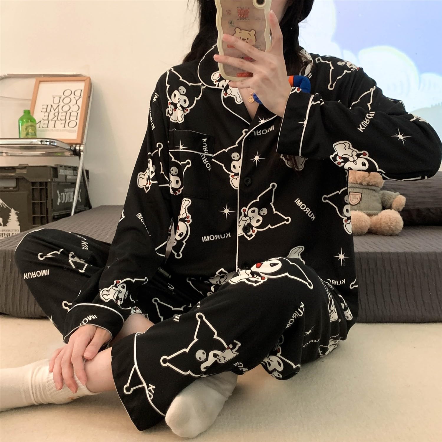 Cartoon Printed Pajamas for Women Girls Long Sleeve Shirt with Pj Pants Sleepwear Home Wear 2 Piece Pajama Sets - Image 5