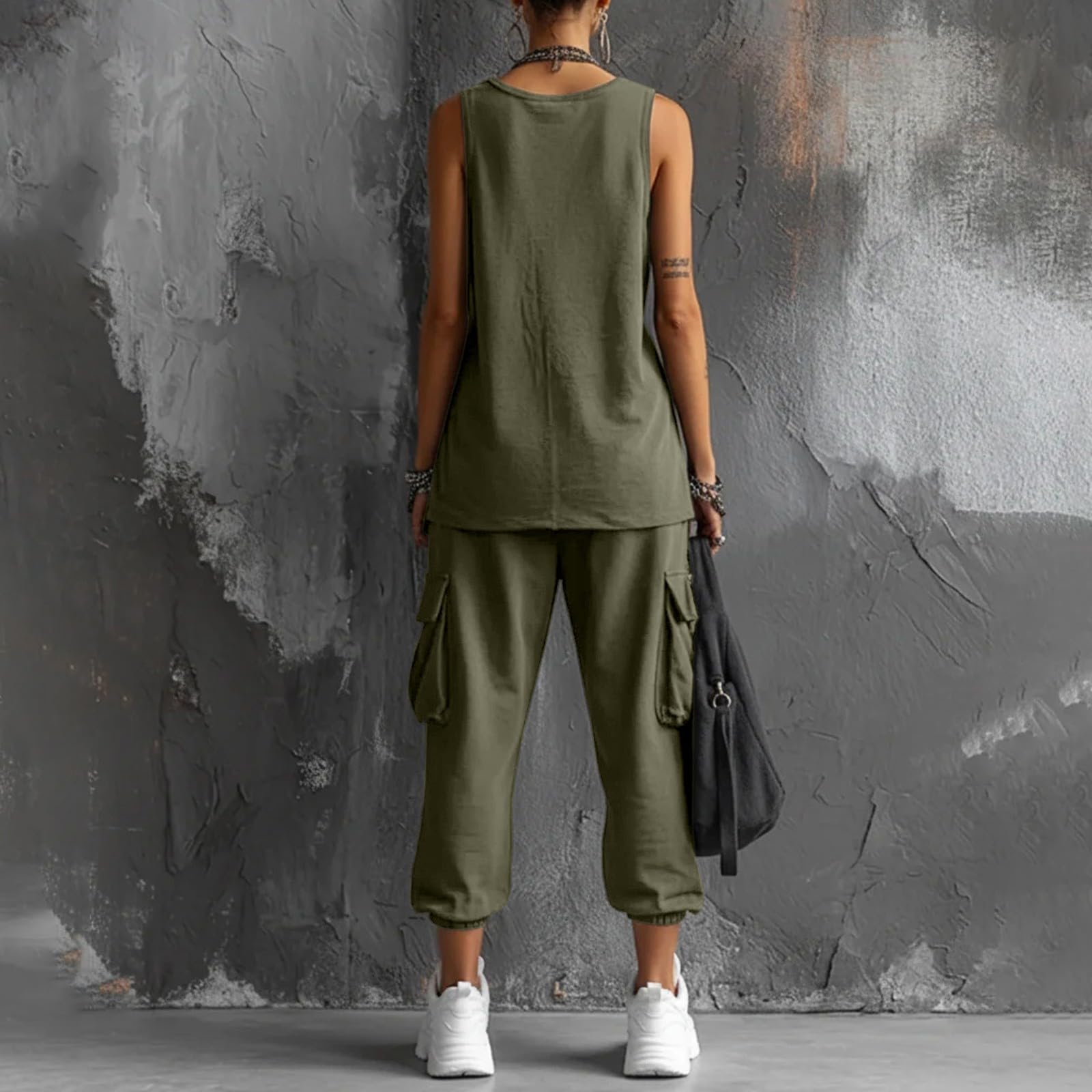 Generisch Zweiteiler Damen Sommer Trainingsanzug 2-Teiliges Set Tops und Weite Musselin Hose Baumwolle Outfit Einfarbig Jogginganzug Lässig Tracksuit Freizeitanzug Loungewear Damen Hosenanzug
