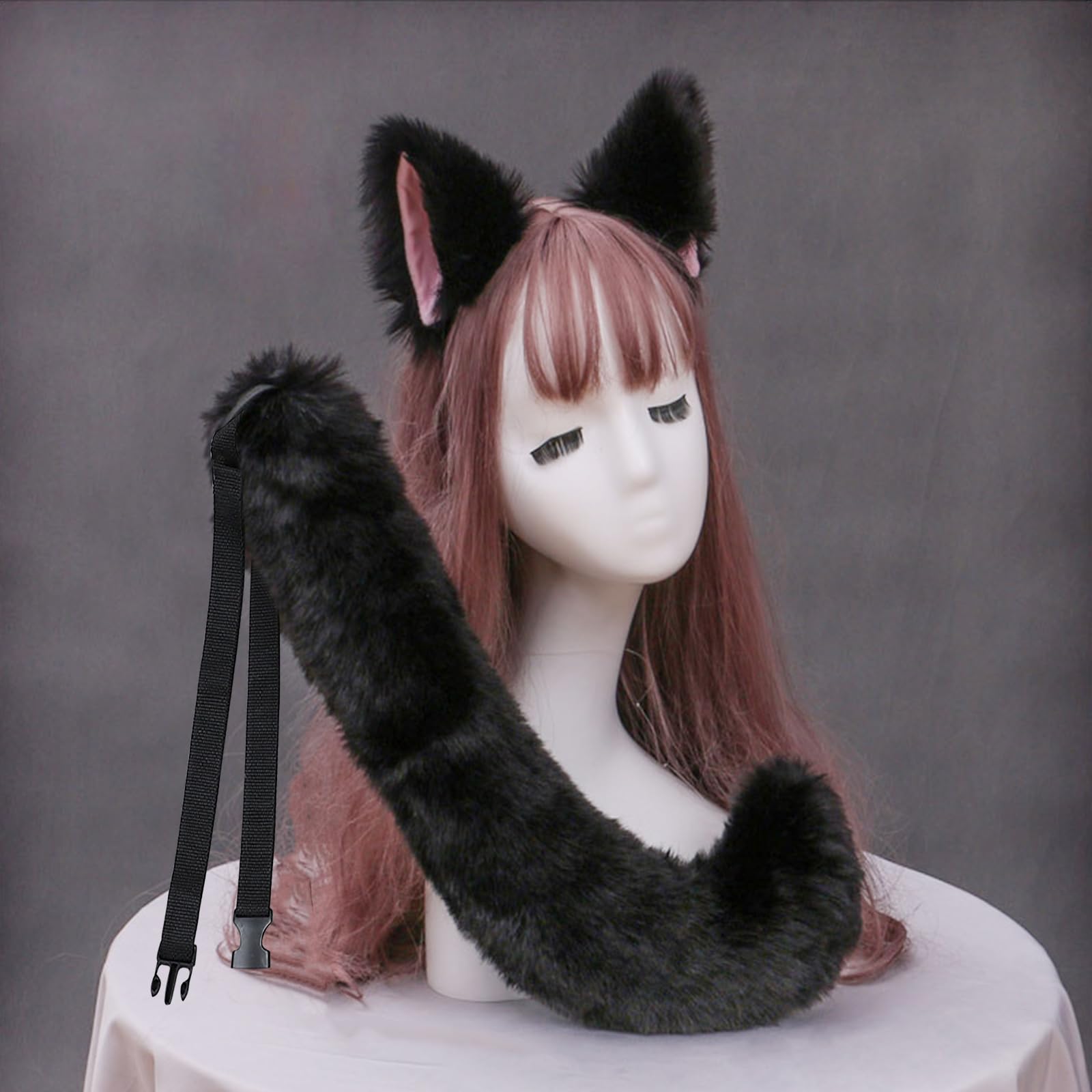 ITODA Faux Ears Fox Headband and Tail Set Halloween Animal Cosplay Hair Hoop Soft Faux Fur Headband Fancy Dress Costume for Adult Halloween Party